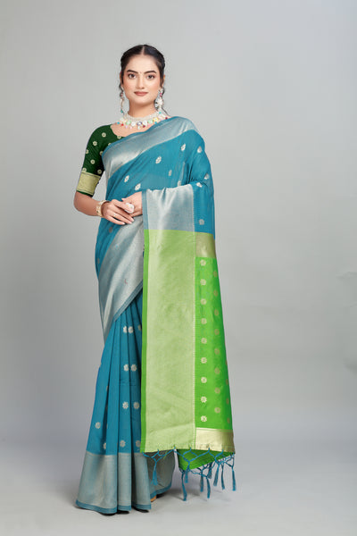 Light Blue Two Toned Weaving Cotton Silk Saree