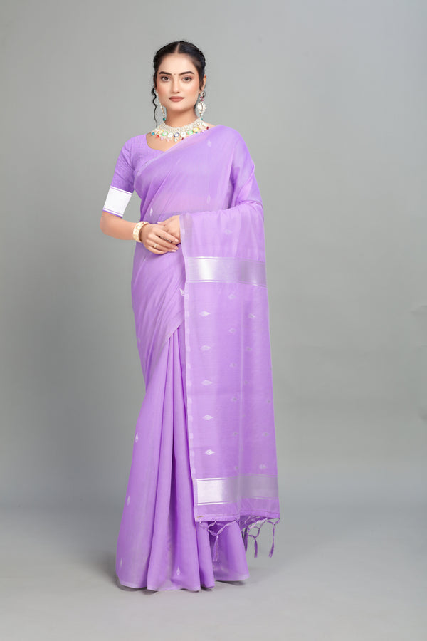 Soft Lilan Slub Fabric With Silver Border Purple Silk Saree