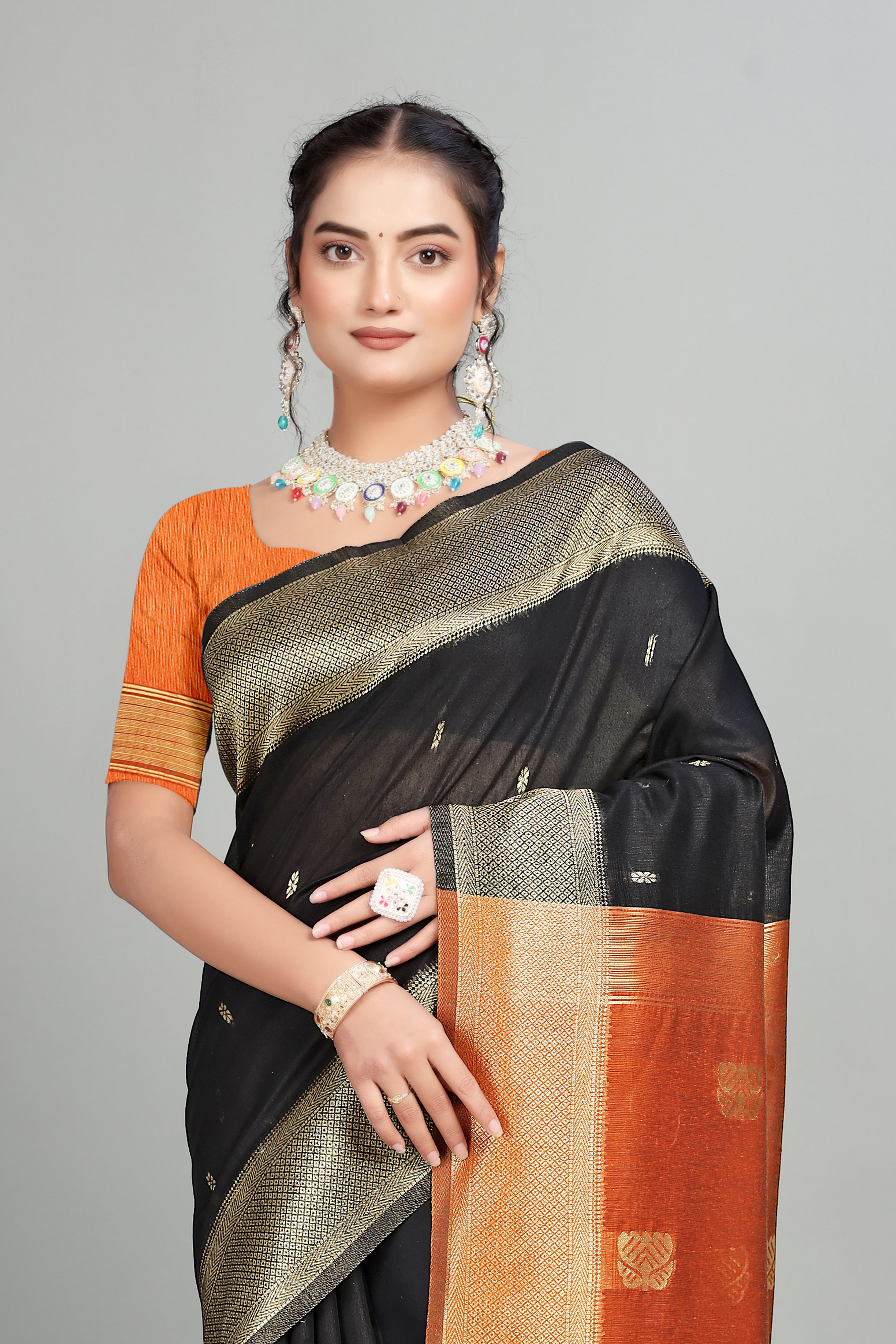 Black Two Toned Weaving Cotton Silk Saree