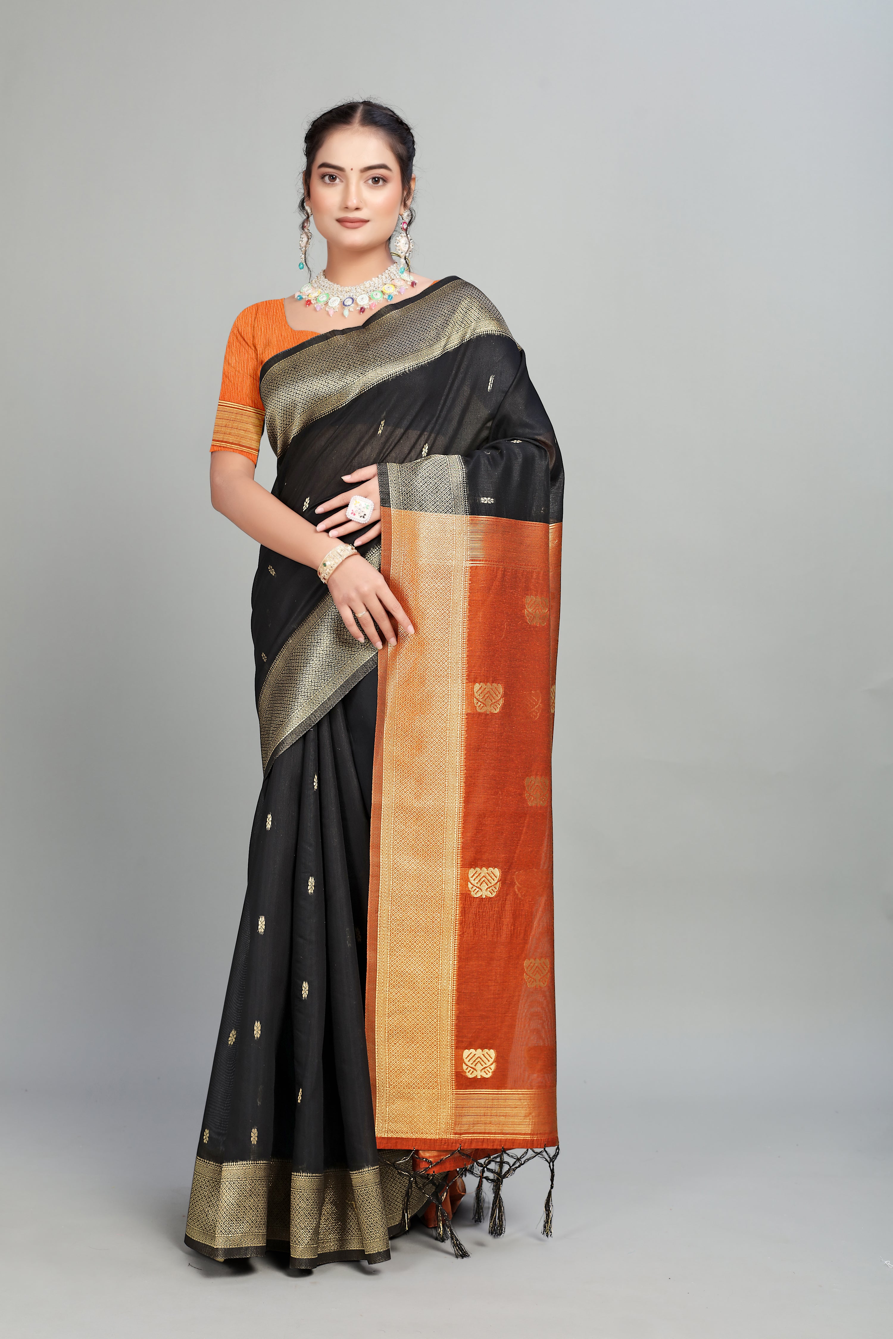 Black Two Toned Weaving Cotton Silk Saree