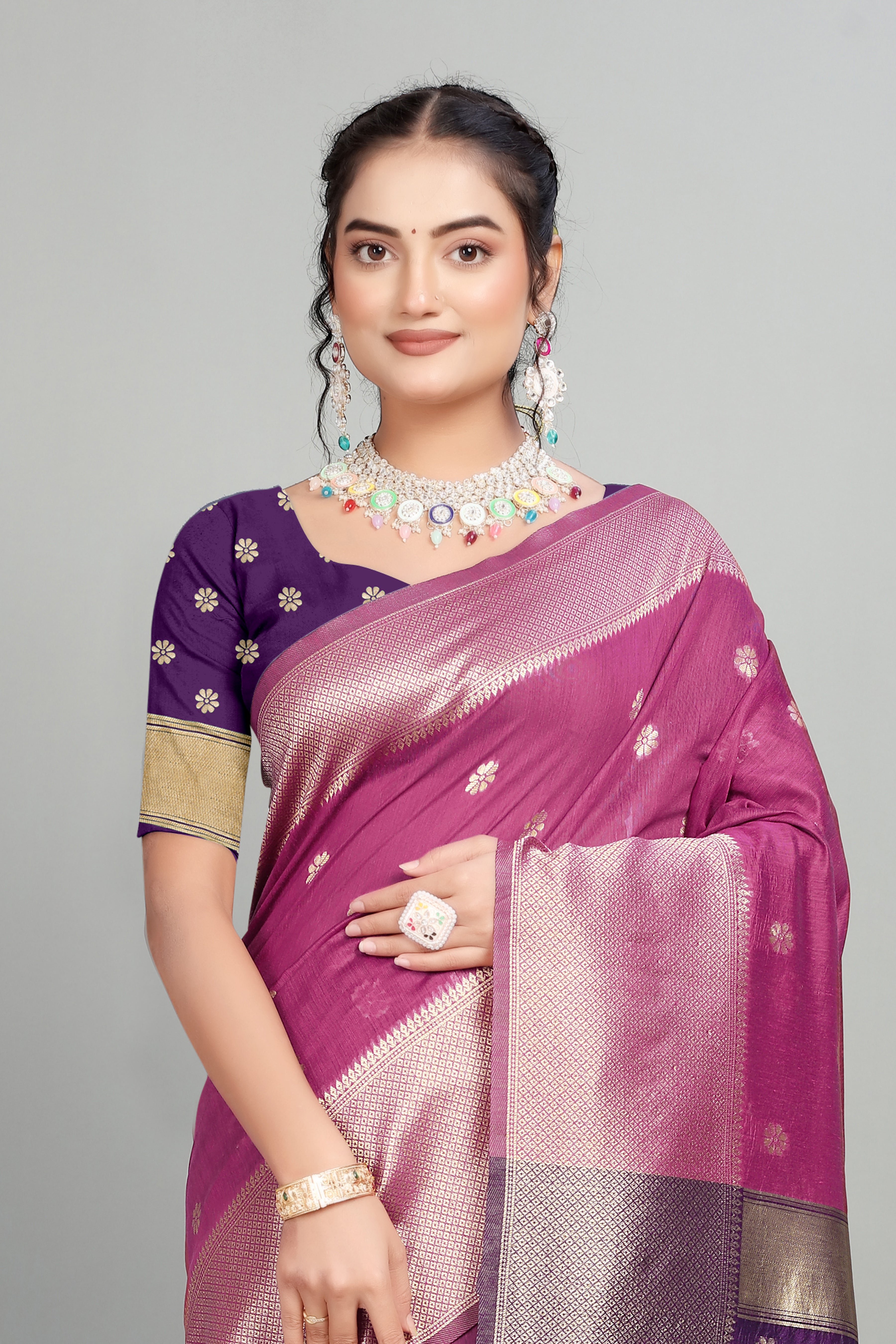 Purple Toned Weaving Cotton Silk Saree
