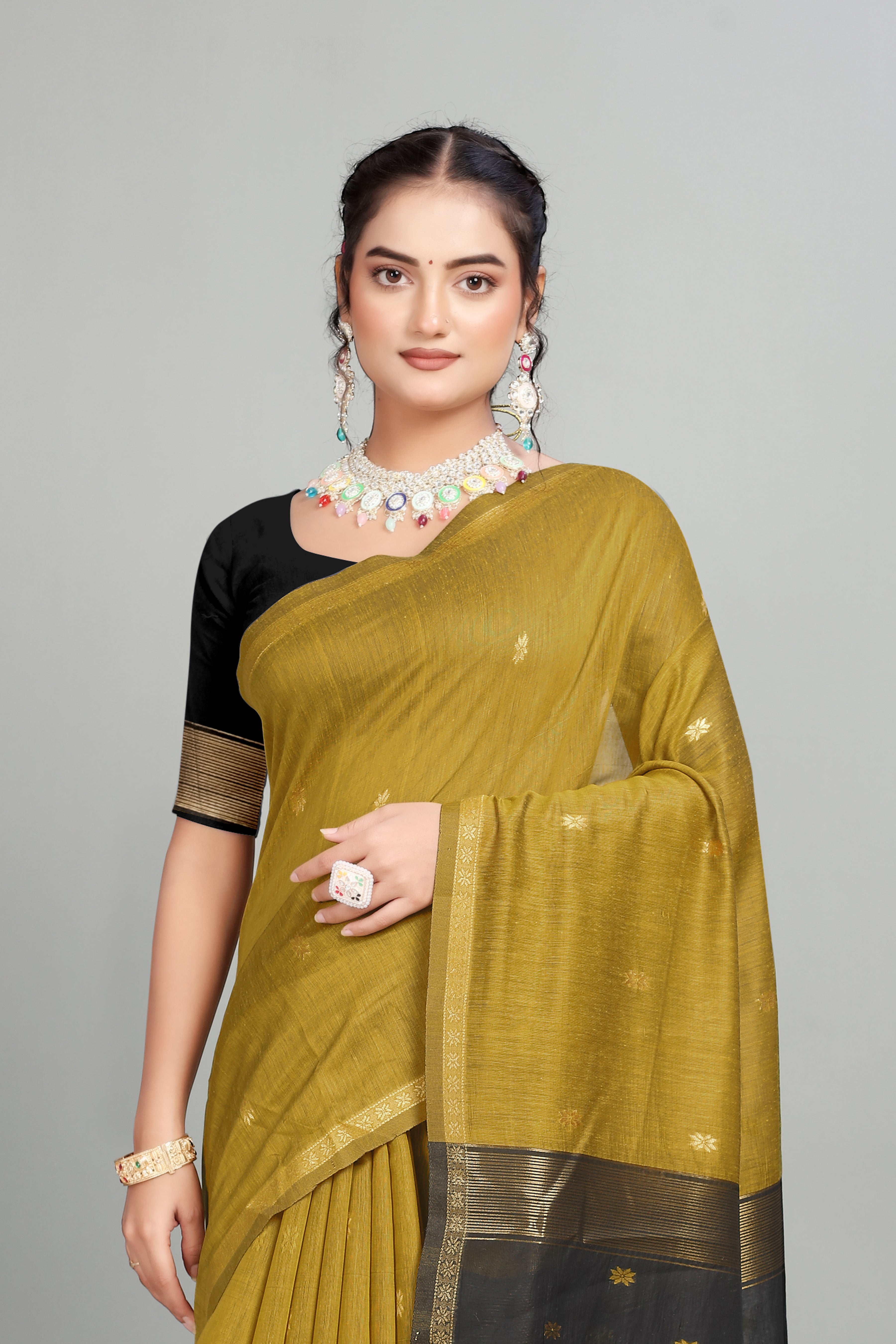 Mustard Two Toned Weaving Cotton Silk Saree