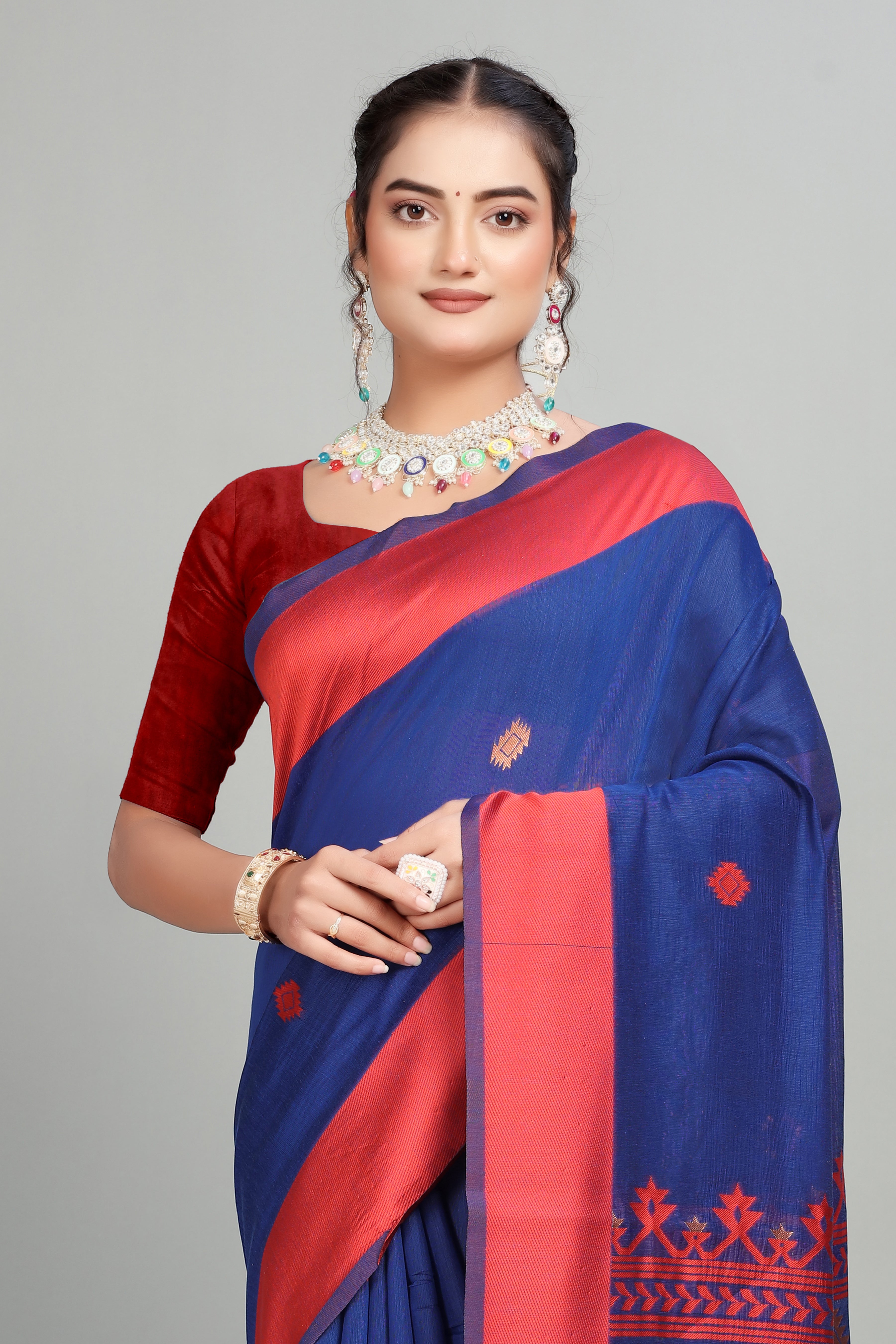 Blue Woven Cotton Silk Saree