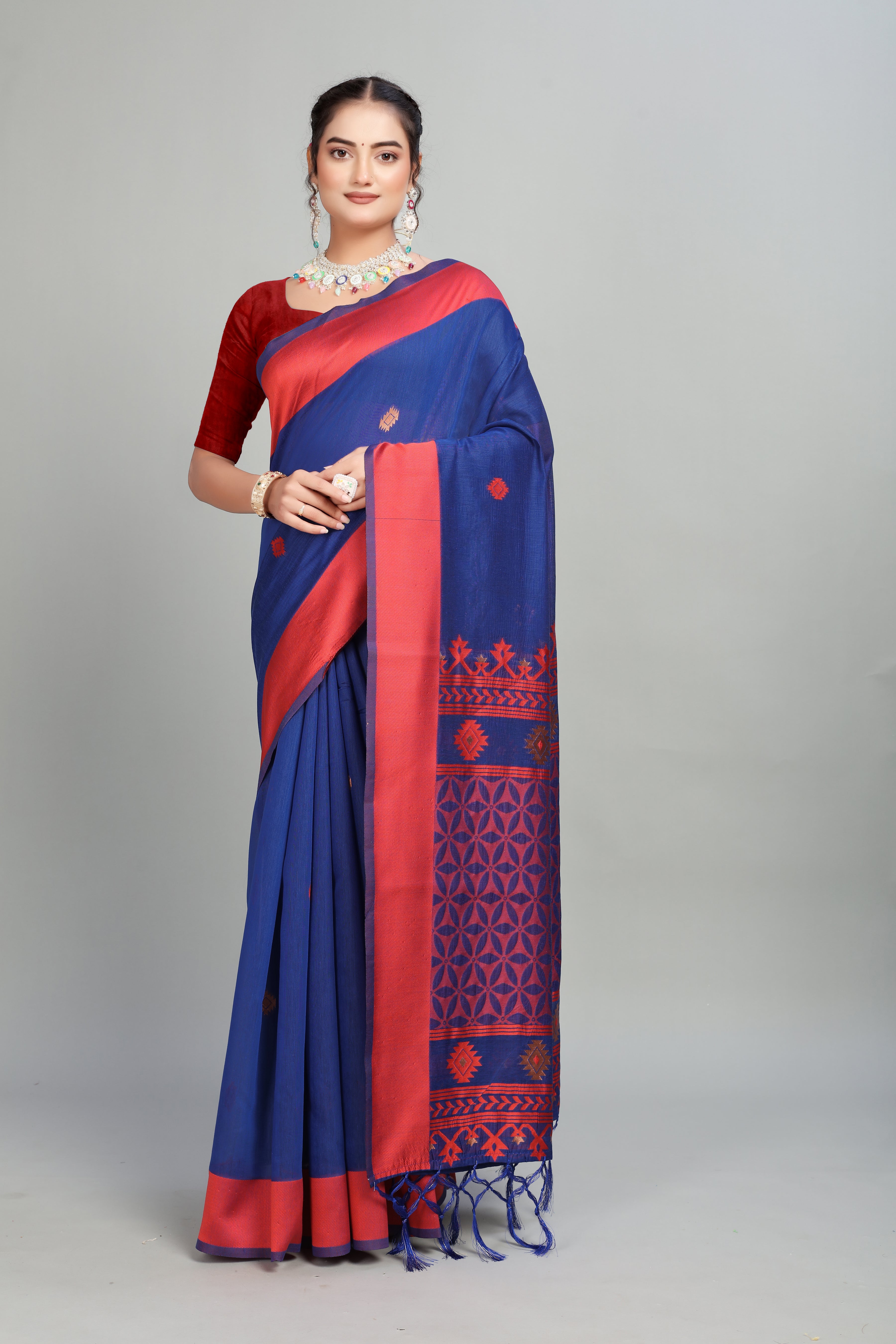 Blue Woven Cotton Silk Saree