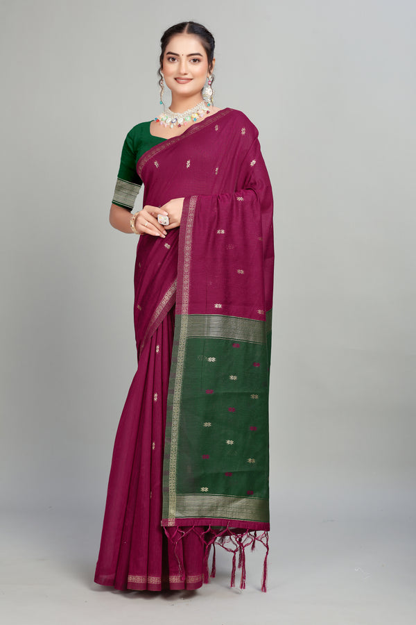 Purple Toned Weaving Cotton Silk Saree