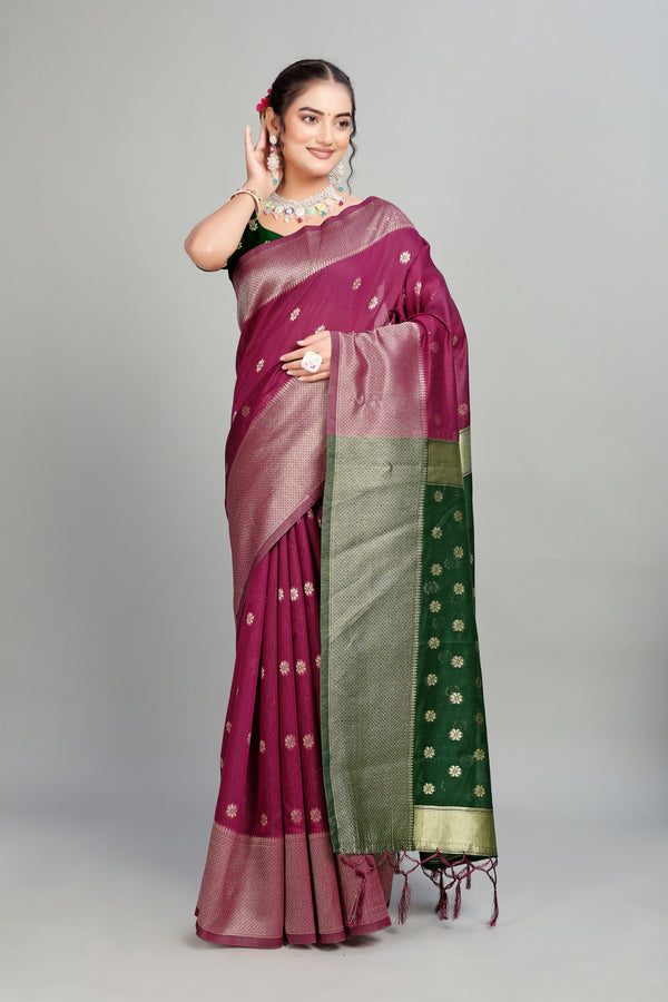Wine Toned Weaving Cotton Silk Saree