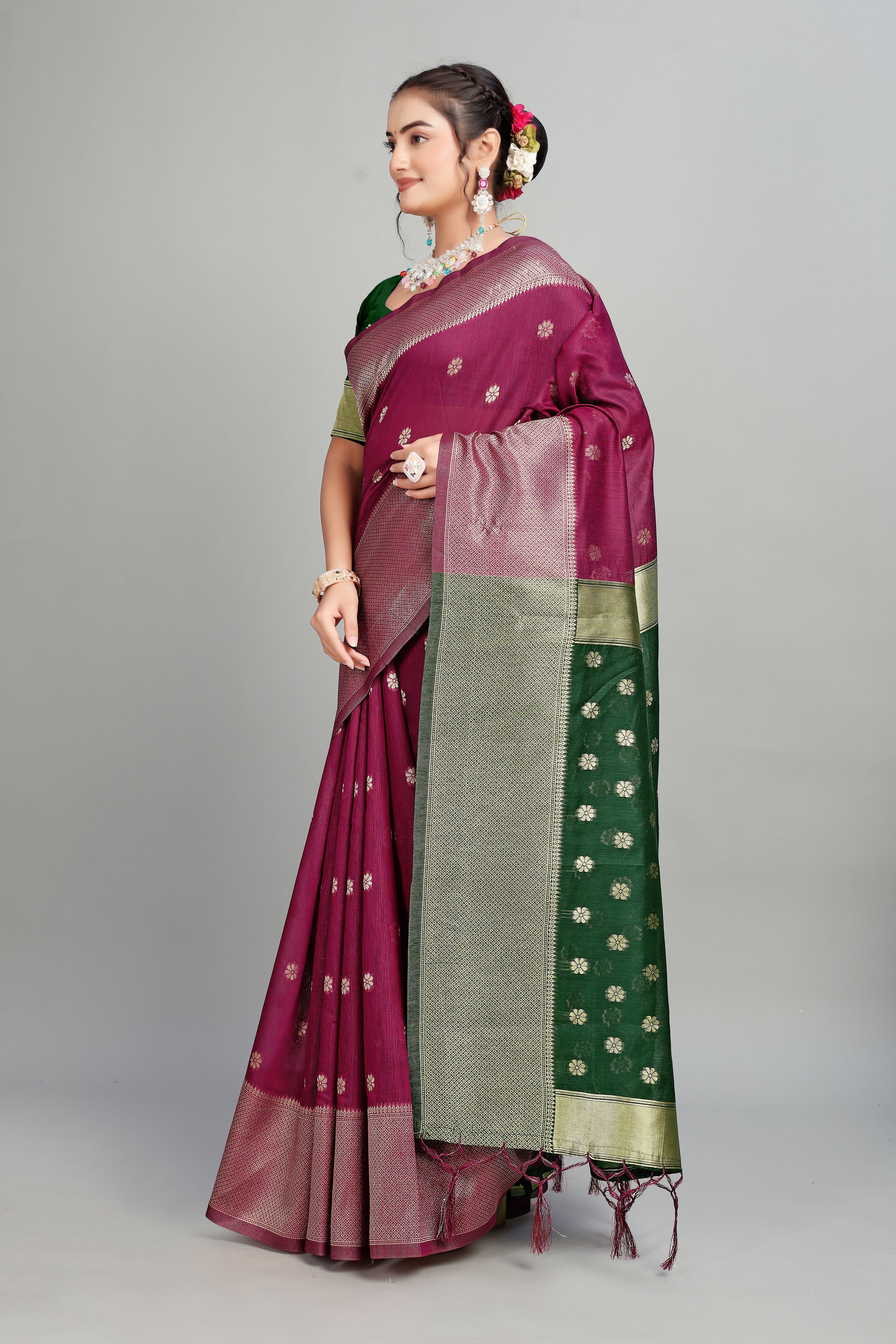 Wine Toned Weaving Cotton Silk Saree