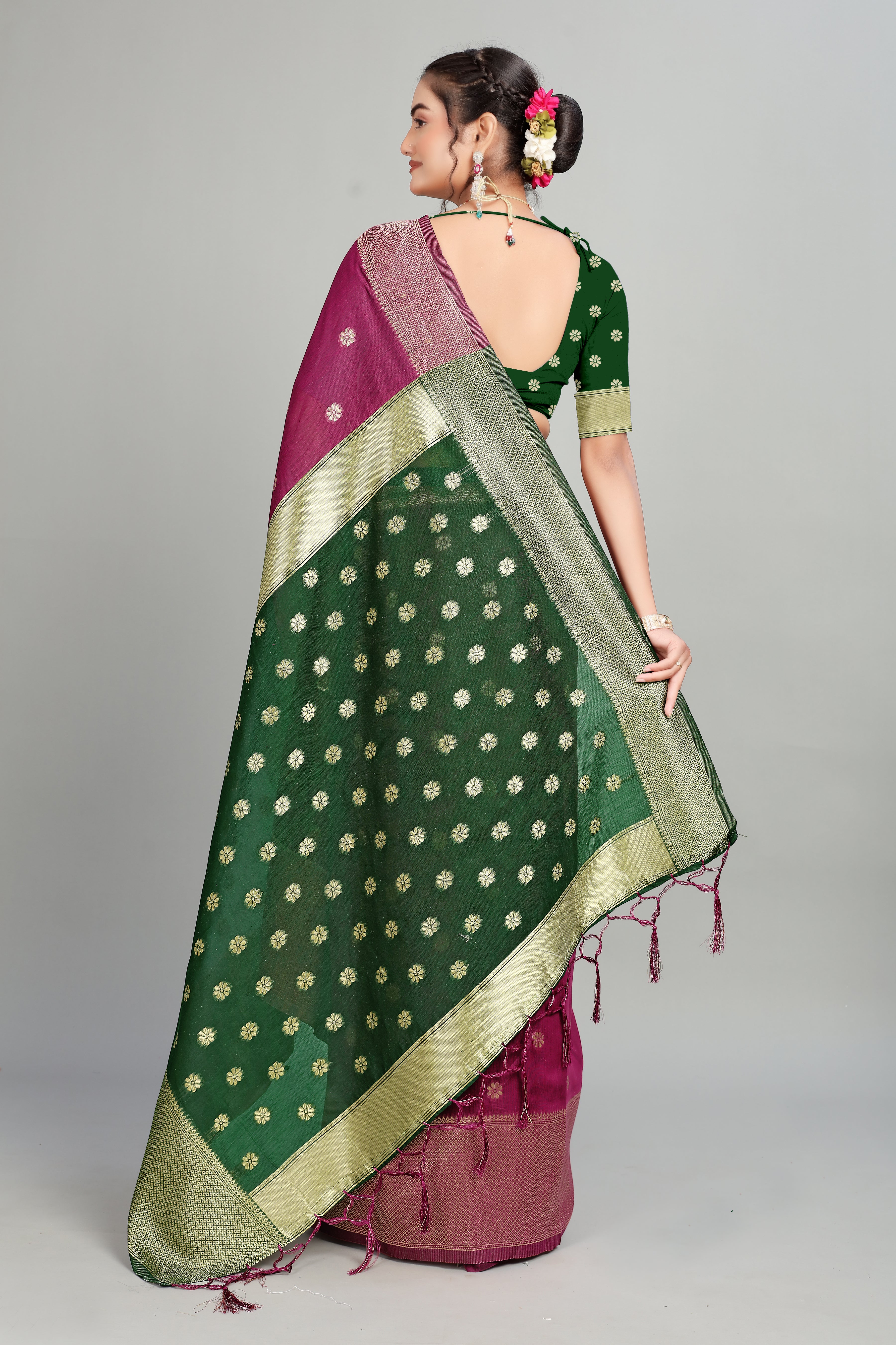 Wine Toned Weaving Cotton Silk Saree