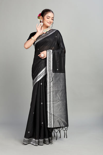 Black Toned Cotton Silk Saree