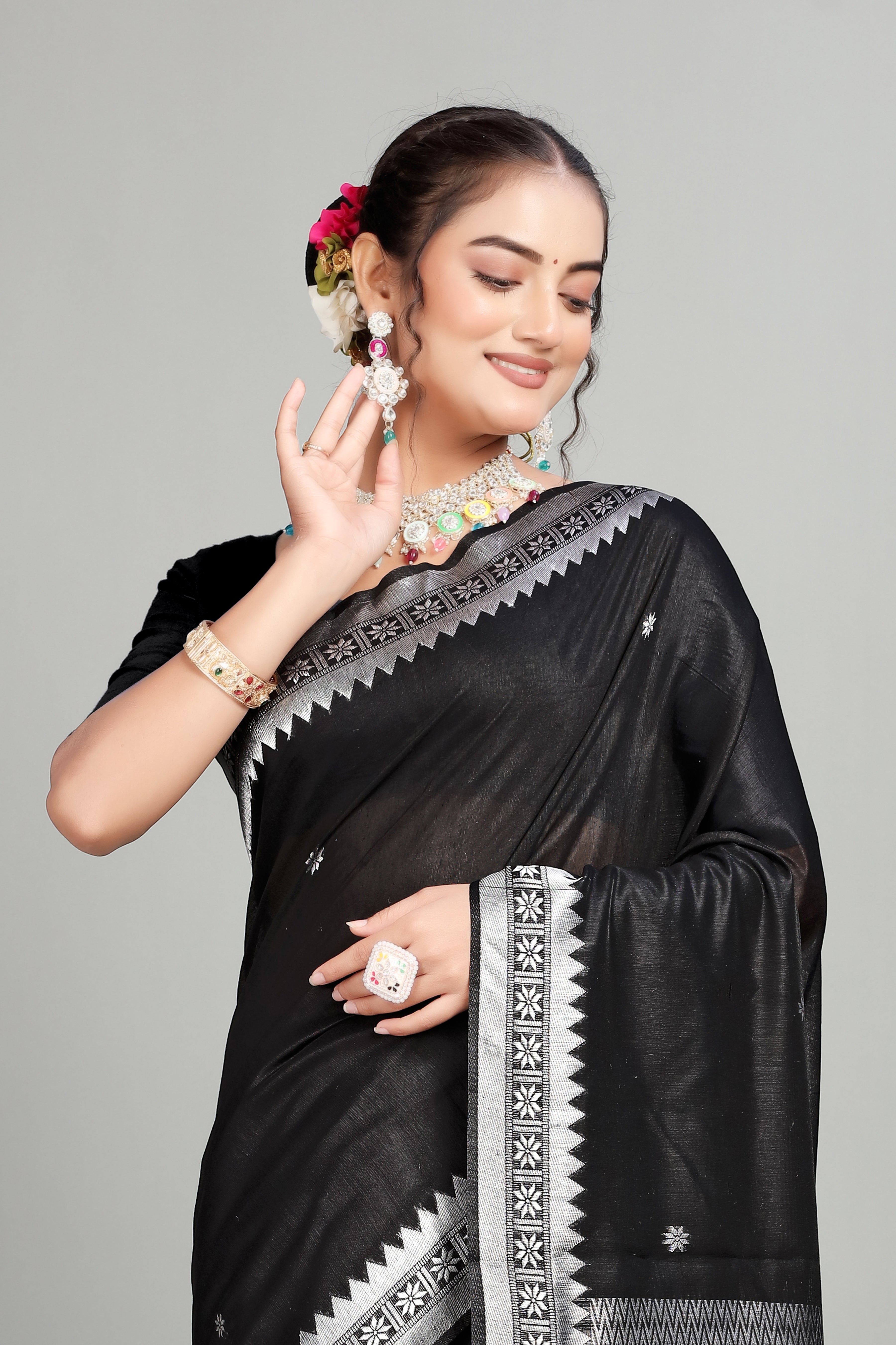 Black Toned Cotton Silk Saree