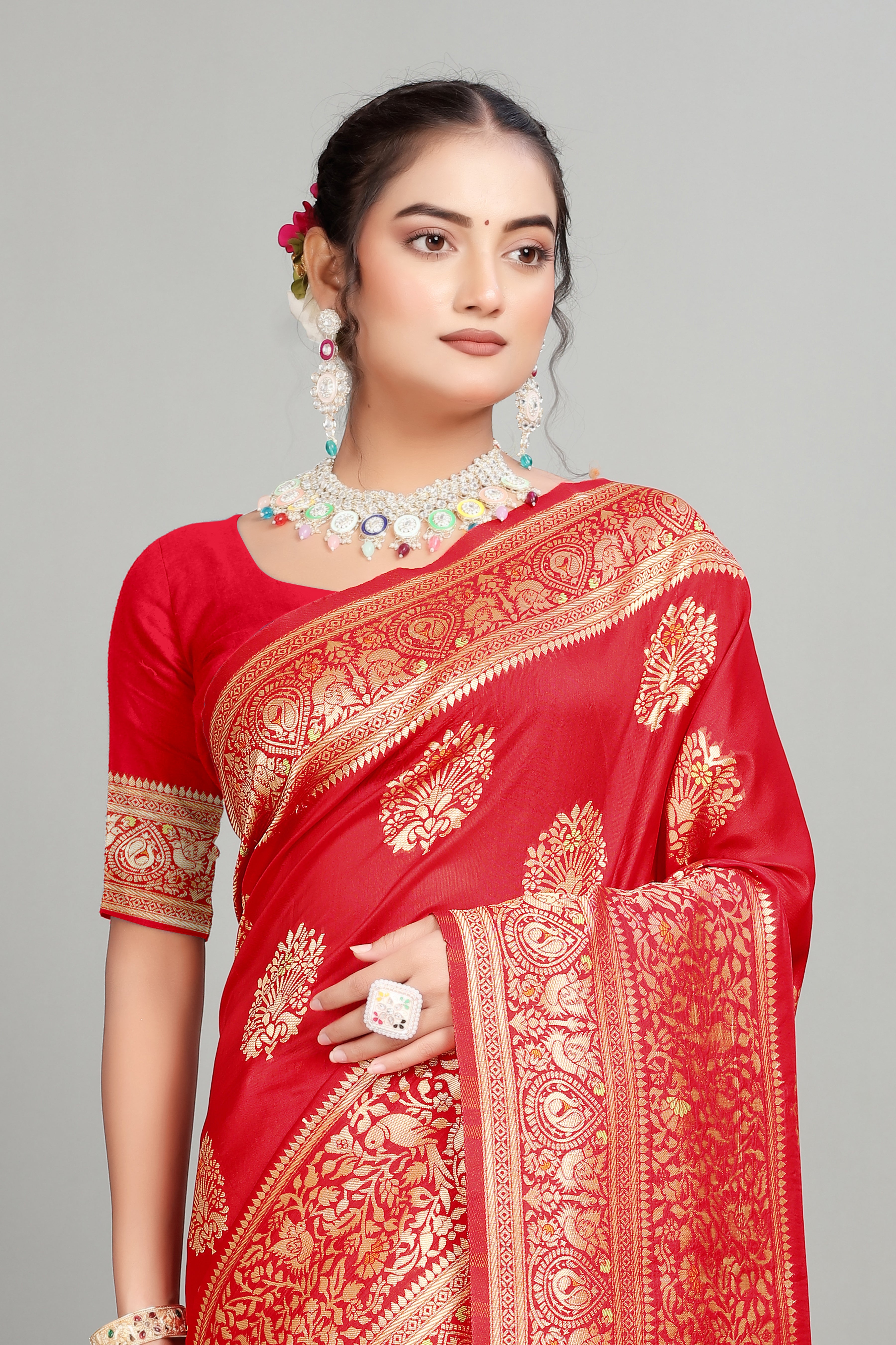 Red Woven Banarasi Silk Saree
