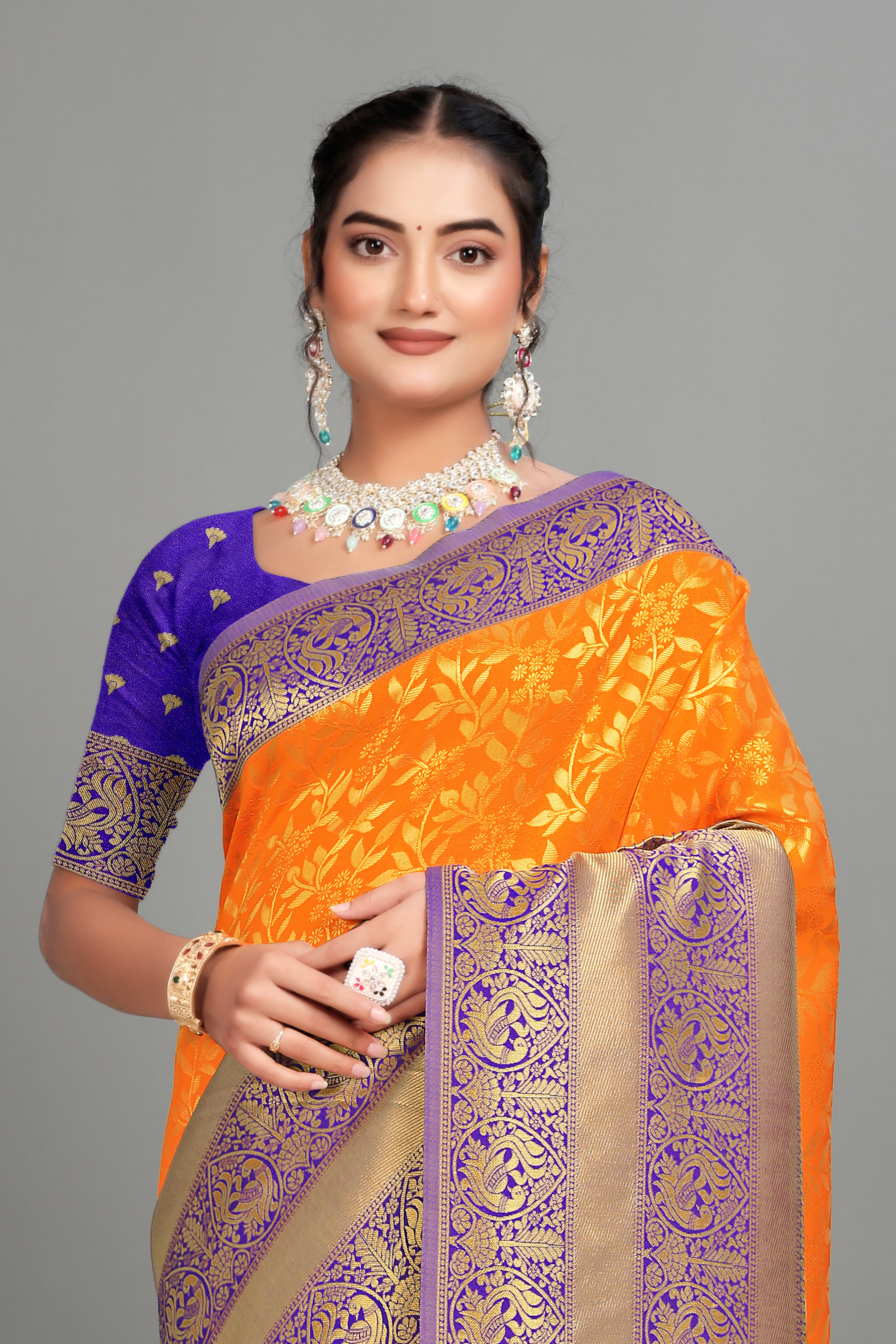 Orange Woven Banarasi Silk Saree