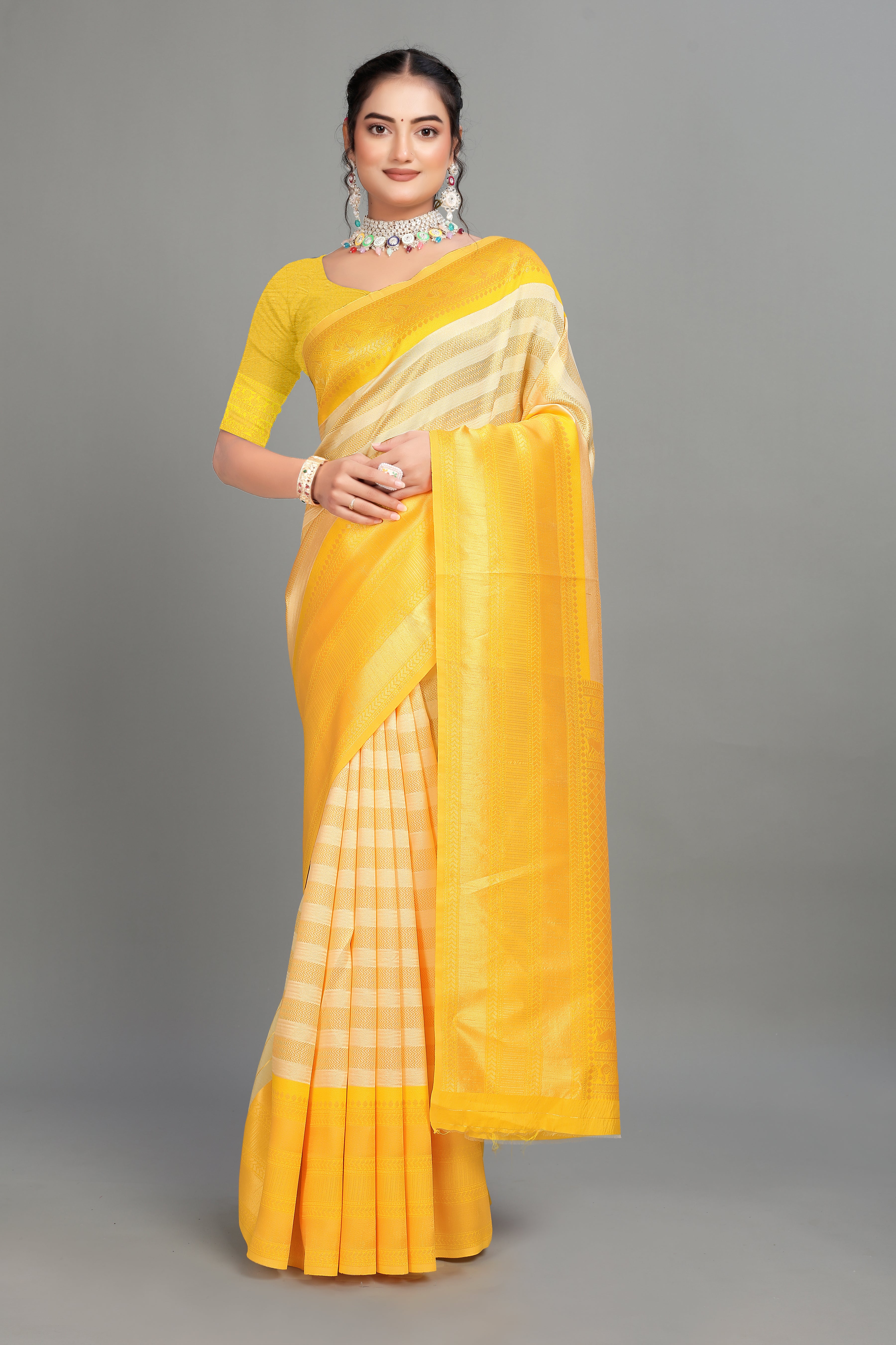 Cream Woven Silk Saree