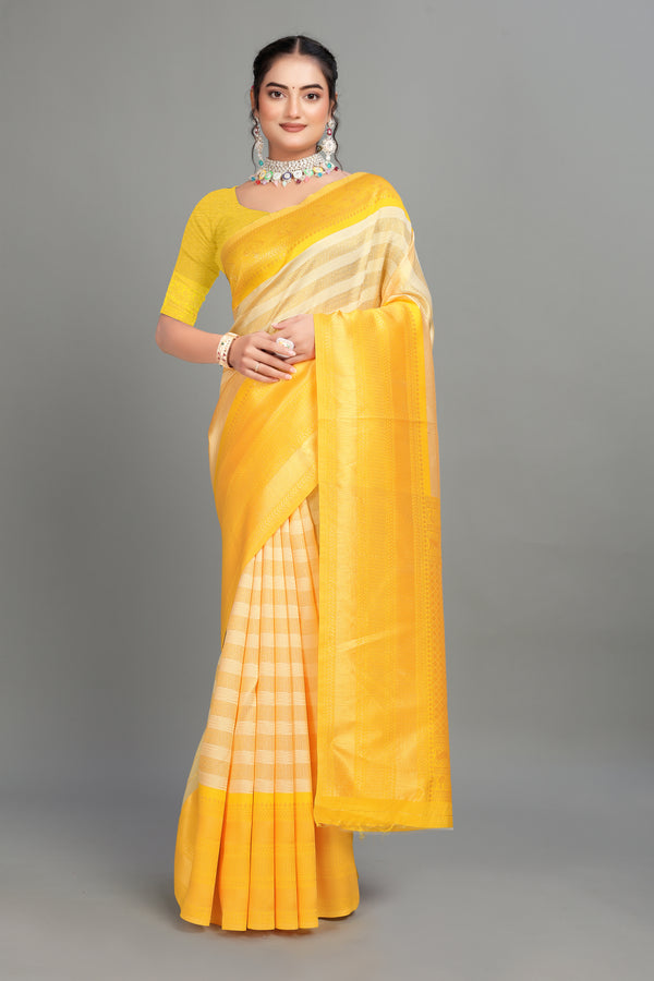 Cream Woven Silk Saree