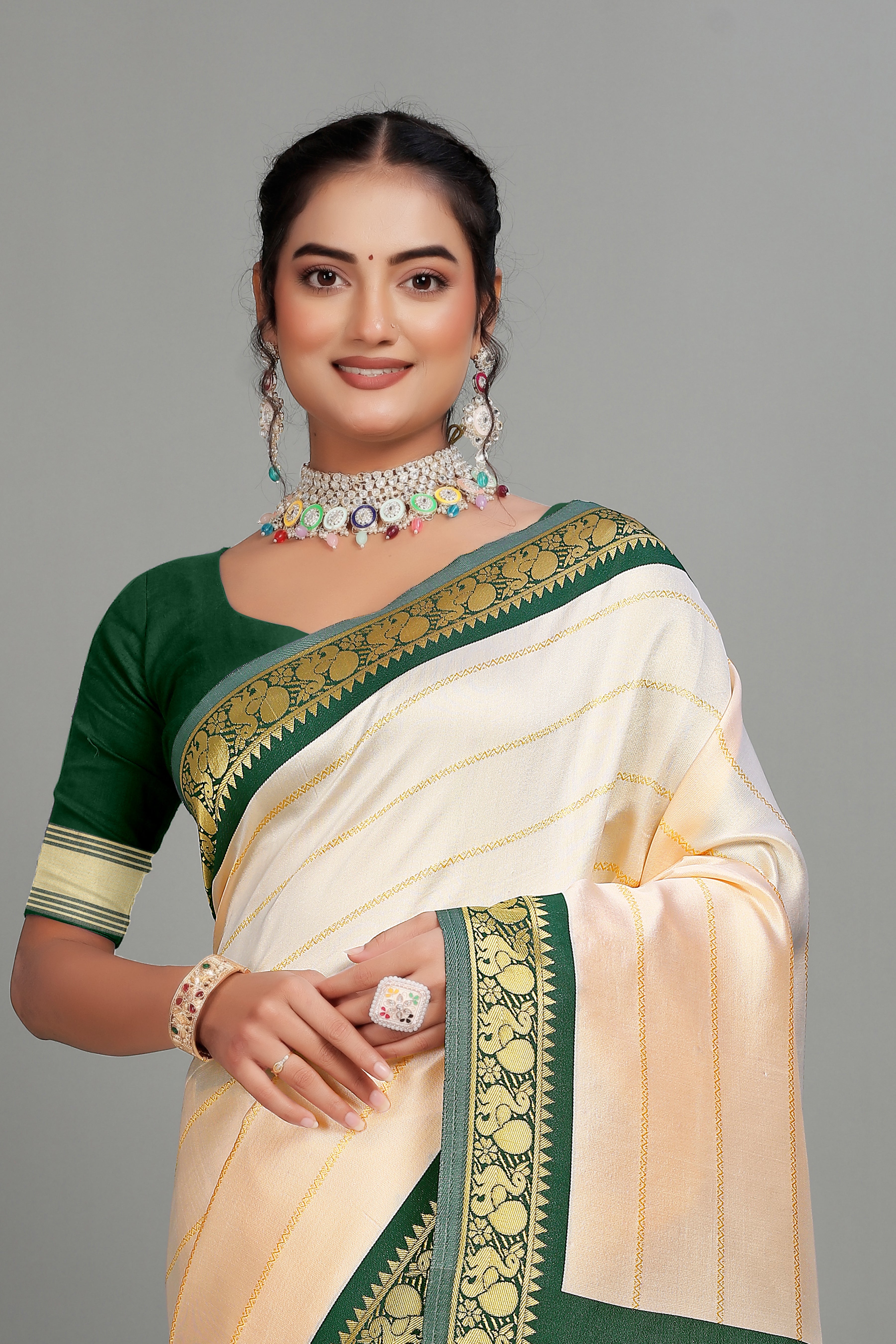Cream Soft Silk Saree