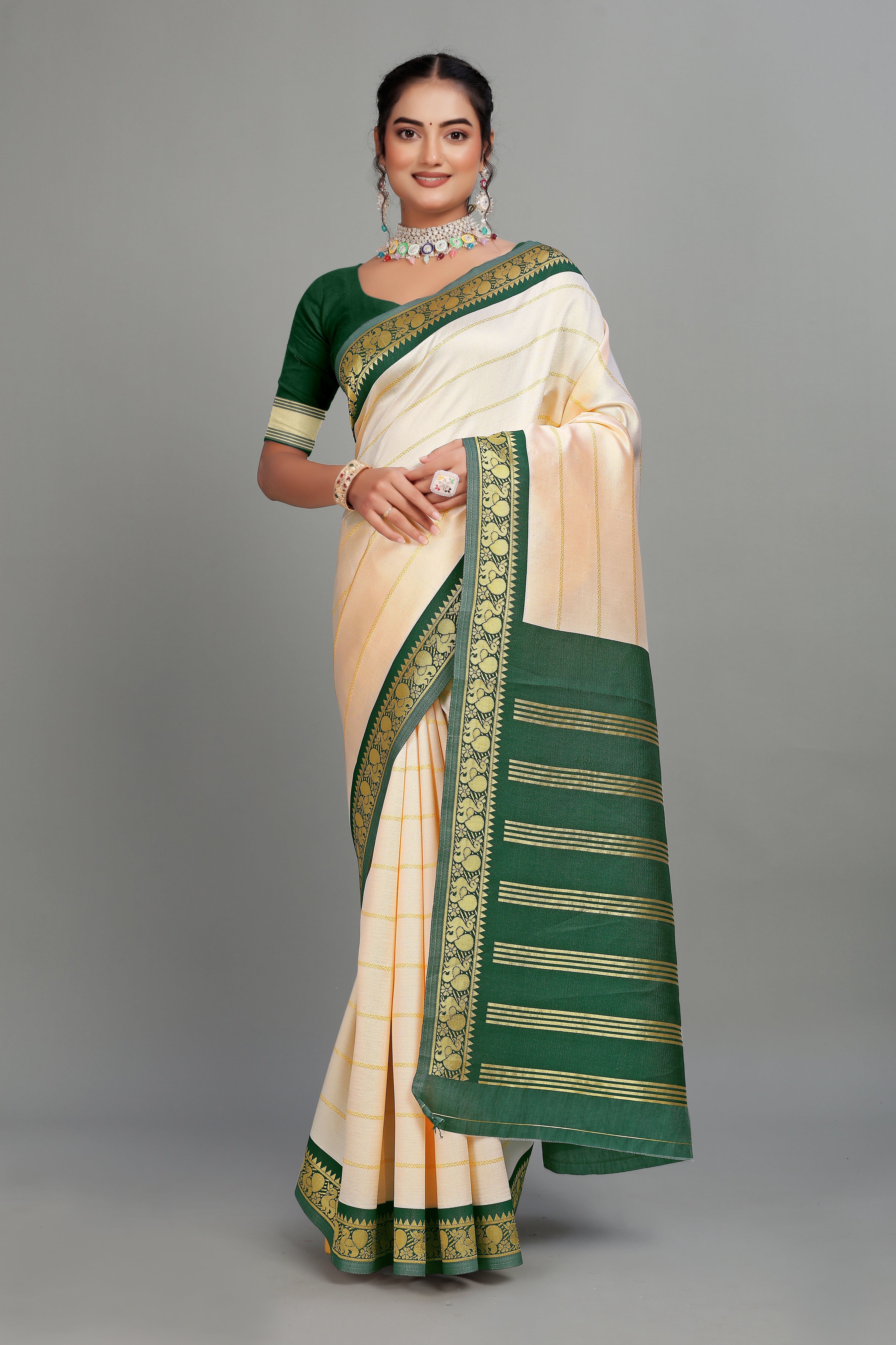 Cream Soft Silk Saree