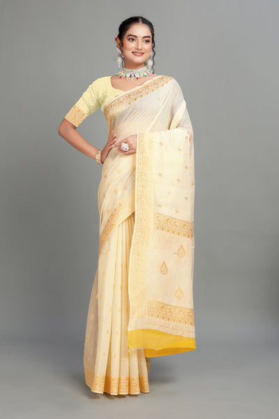 Off White Soft Lilan Slab Butti Print Casual Wear Saree