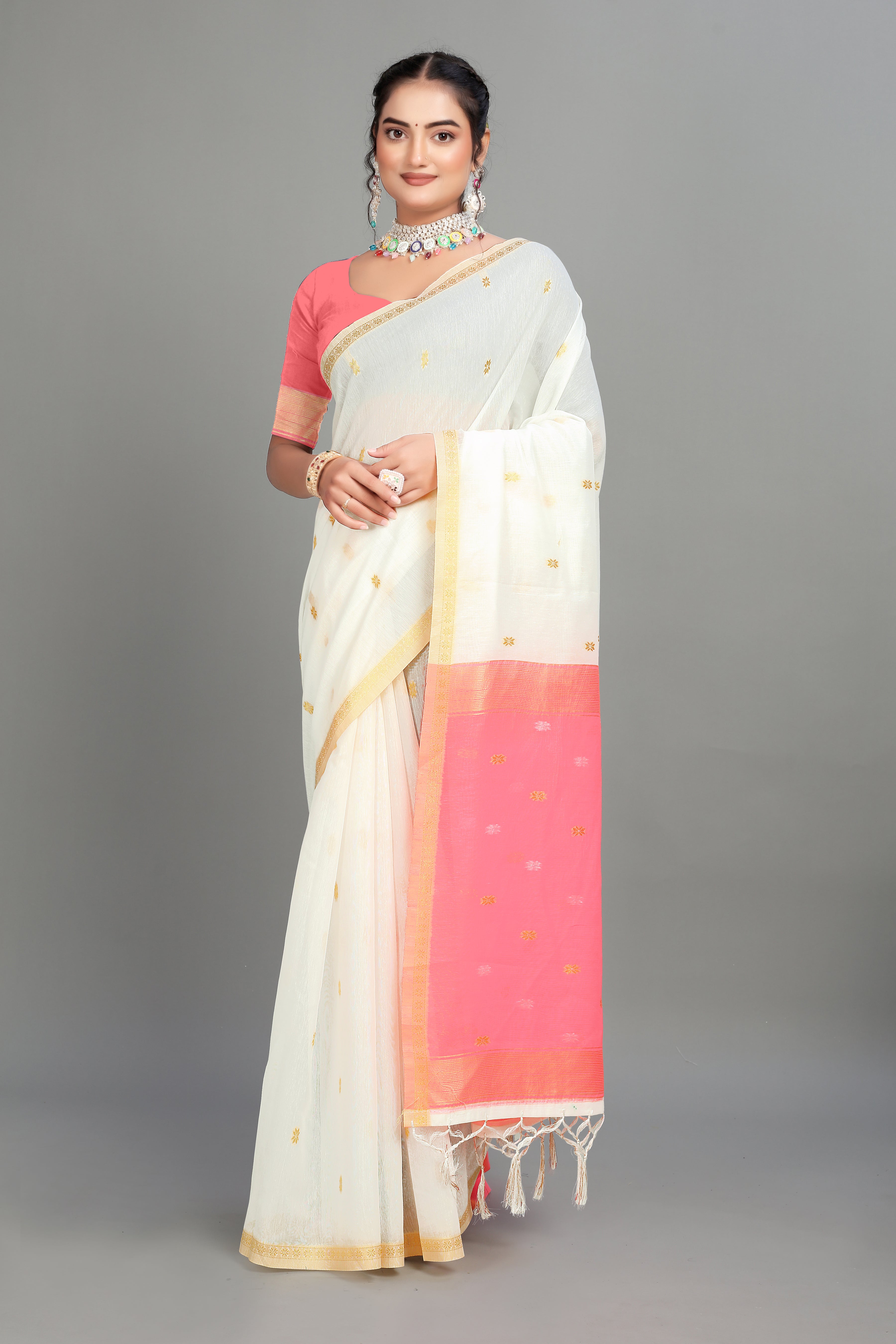 White Toned Weaving Cotton Silk Saree