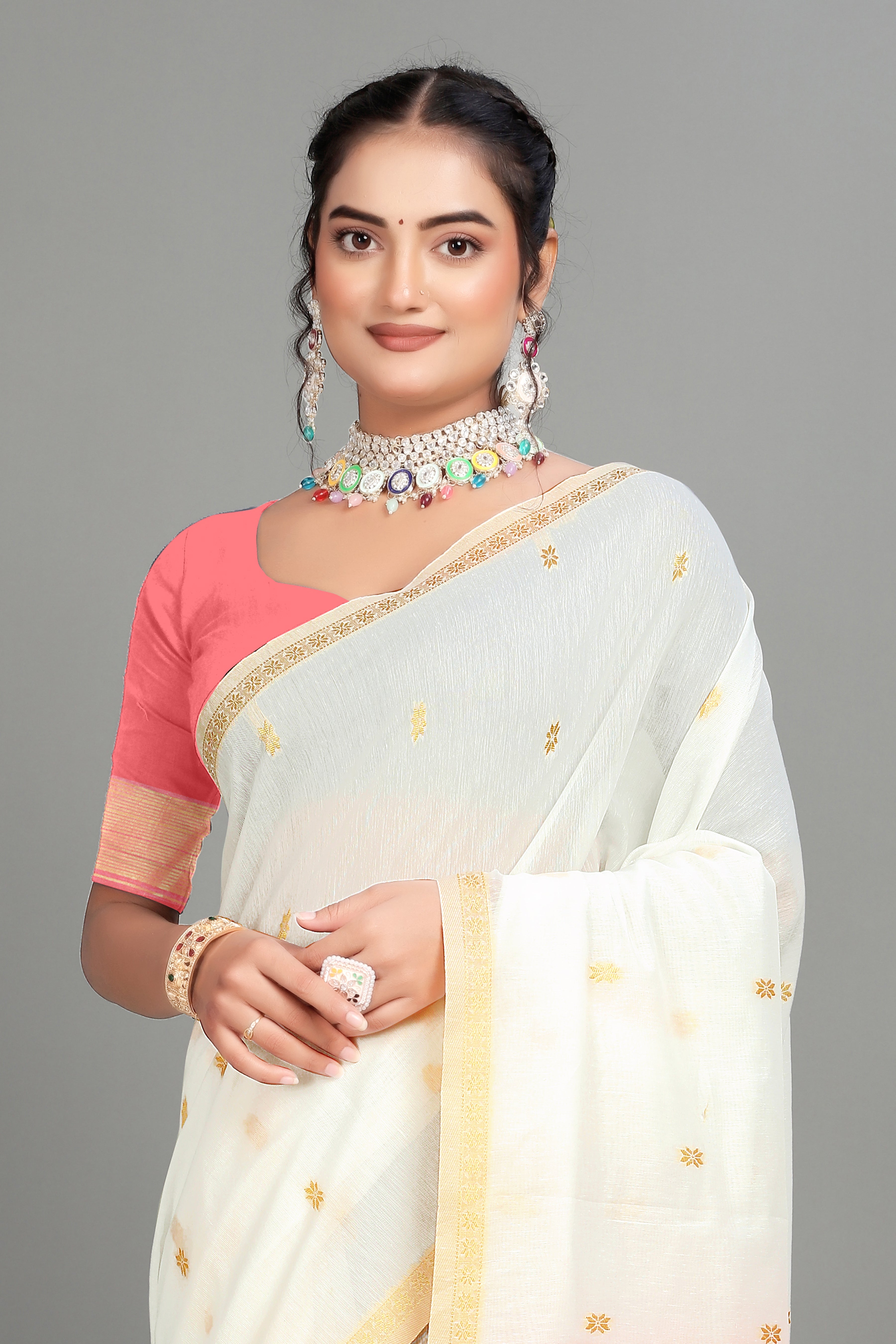 White Toned Weaving Cotton Silk Saree