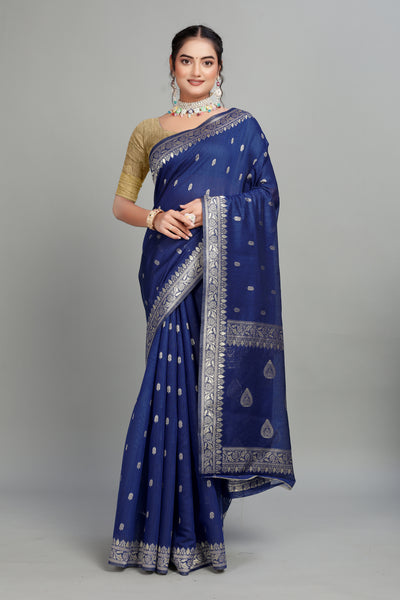 Blue Soft Lilan Slab Butti Print Casual Wear Saree