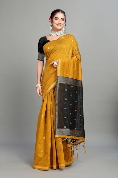 Yellow Toned Weaving Cotton Silk Saree