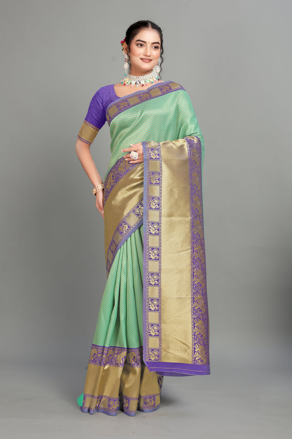 Sea Blue Woven Silk Saree