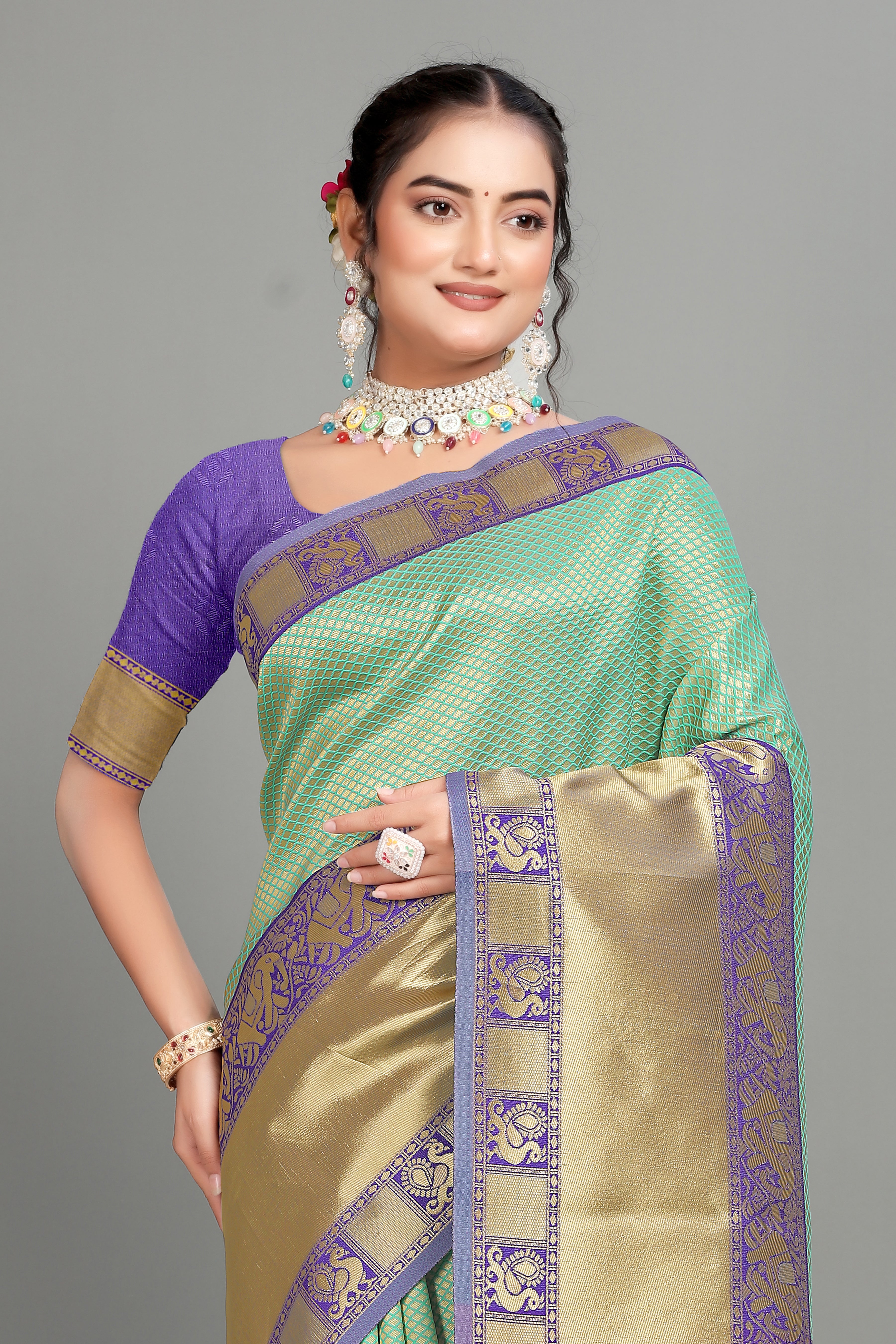 Sea Blue Woven Silk Saree