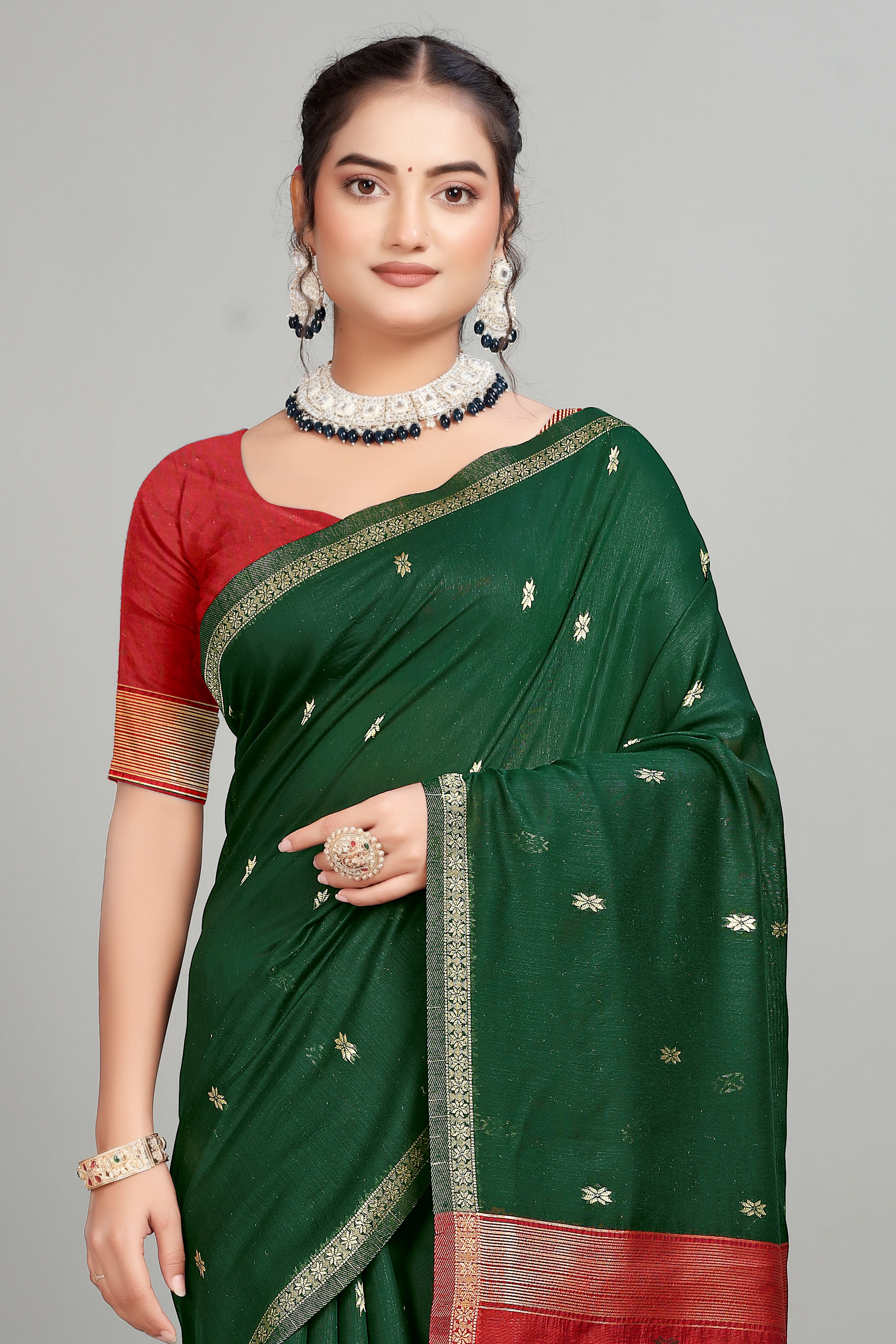 Green Toned Weaving Cotton Silk Saree