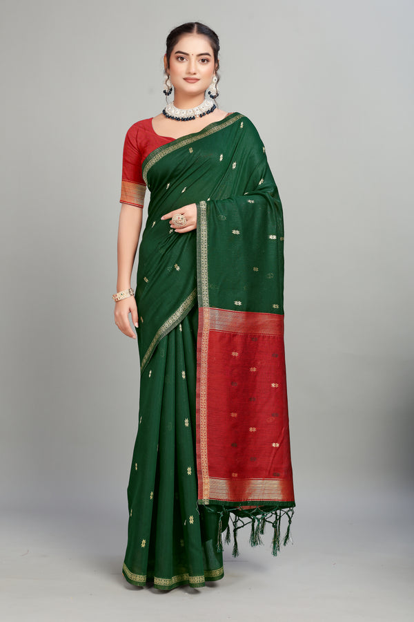 Green Toned Weaving Cotton Silk Saree