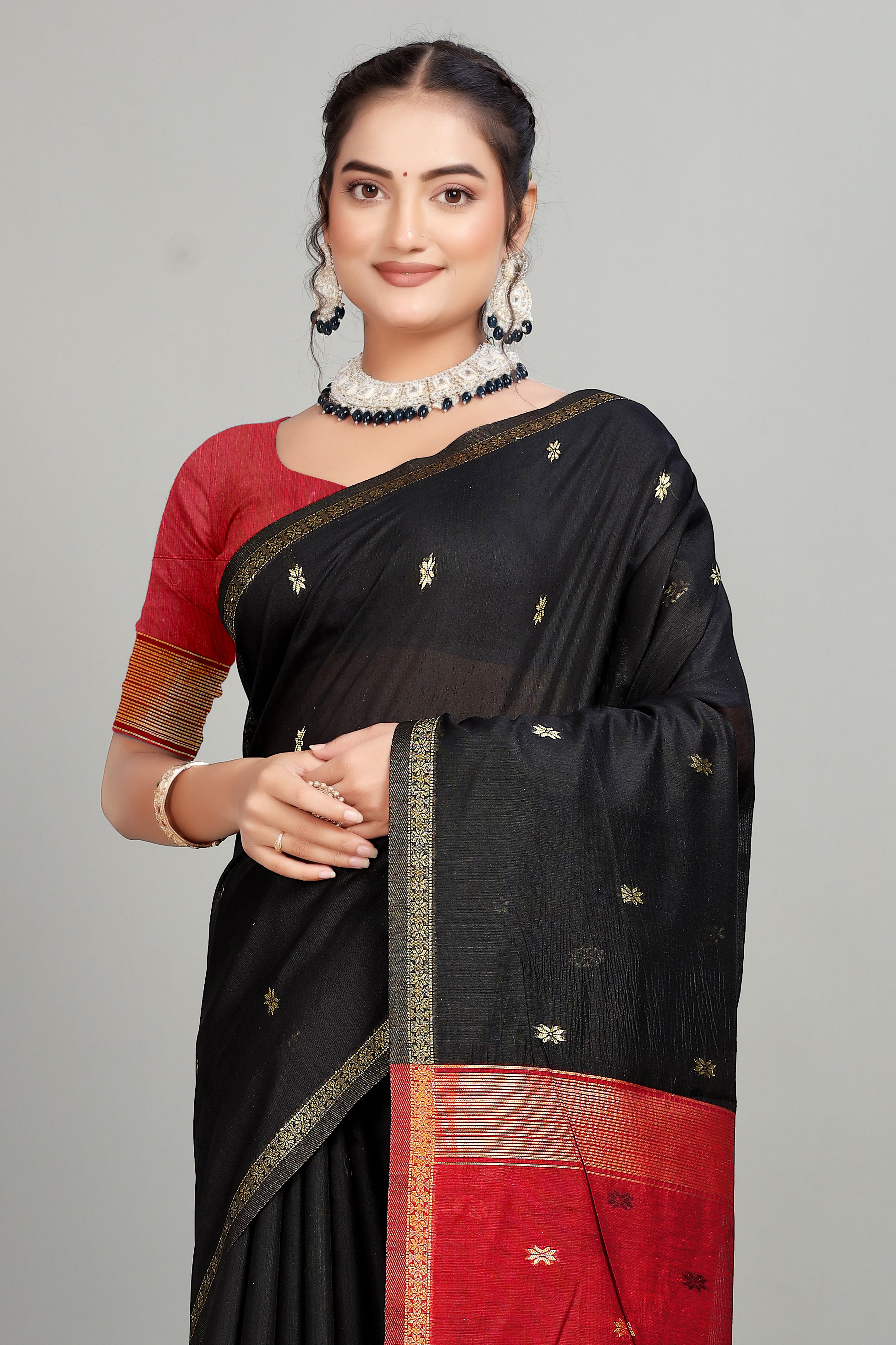 Black Toned Weaving Cotton Silk Saree