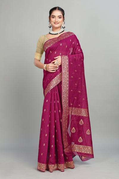 Wine Soft Lilan Slab Butti Print Casual Wear Saree