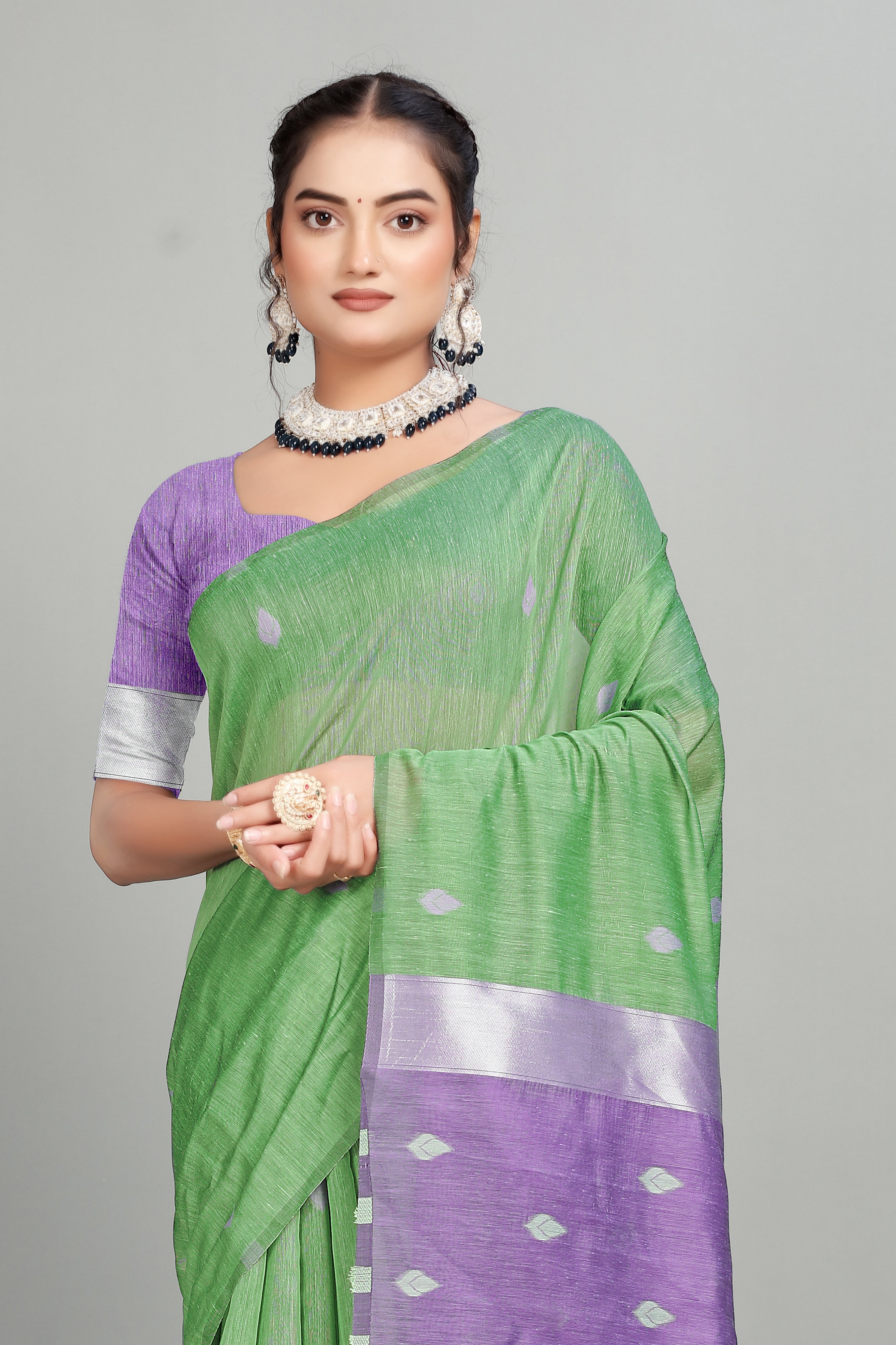 Green Cotton Silk Two Toned Printed Saree
