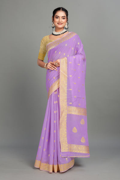 Lavender Soft Lilan Slab Butti Print Casual Wear Saree