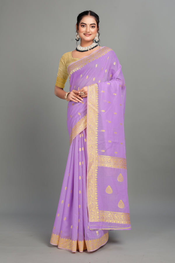 Lavender Soft Lilan Slab Butti Print Casual Wear Saree