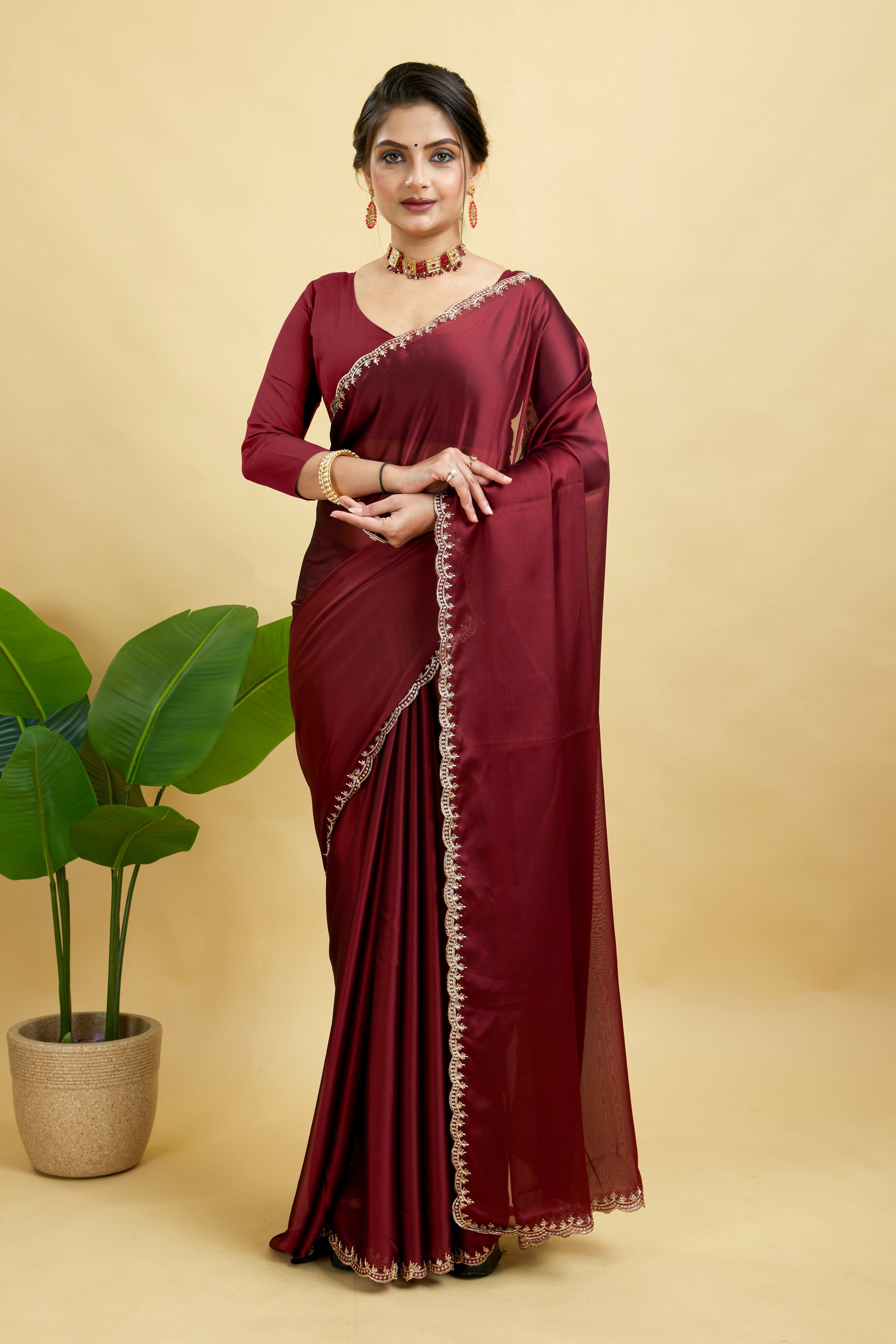 Maroon Embroidered Rangoli Silk Saree