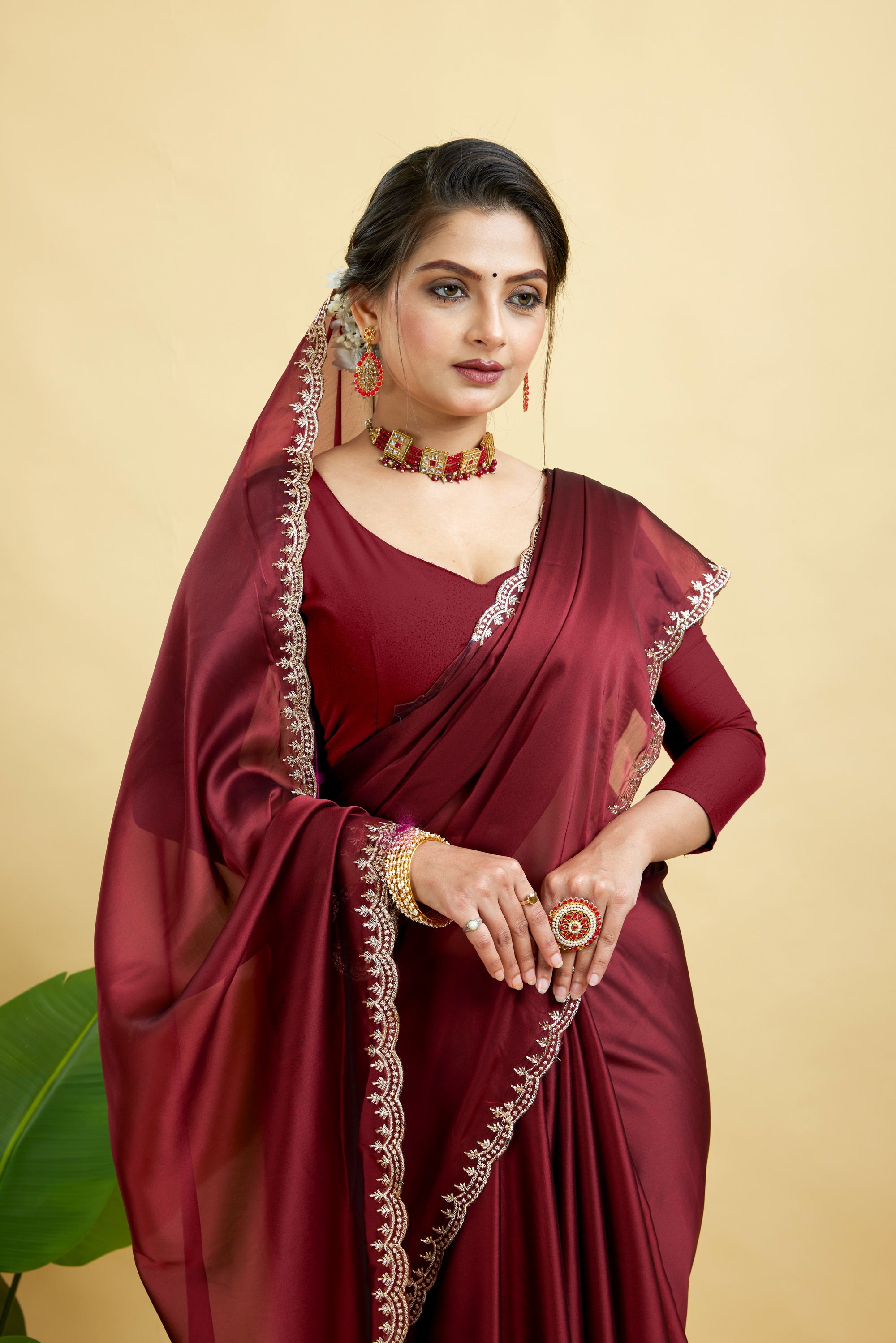 Maroon Embroidered Rangoli Silk Saree