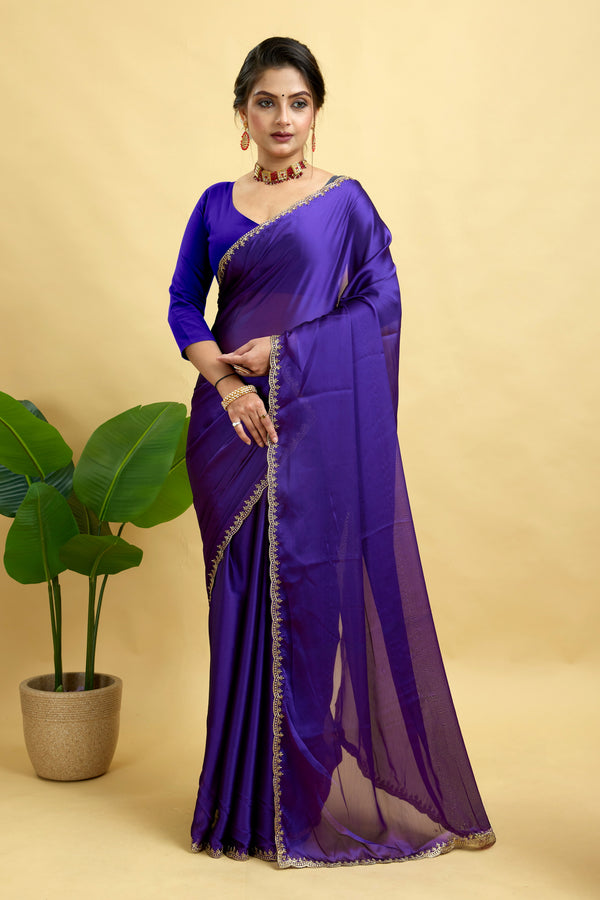 Purple Embroidered Rangoli Silk Saree