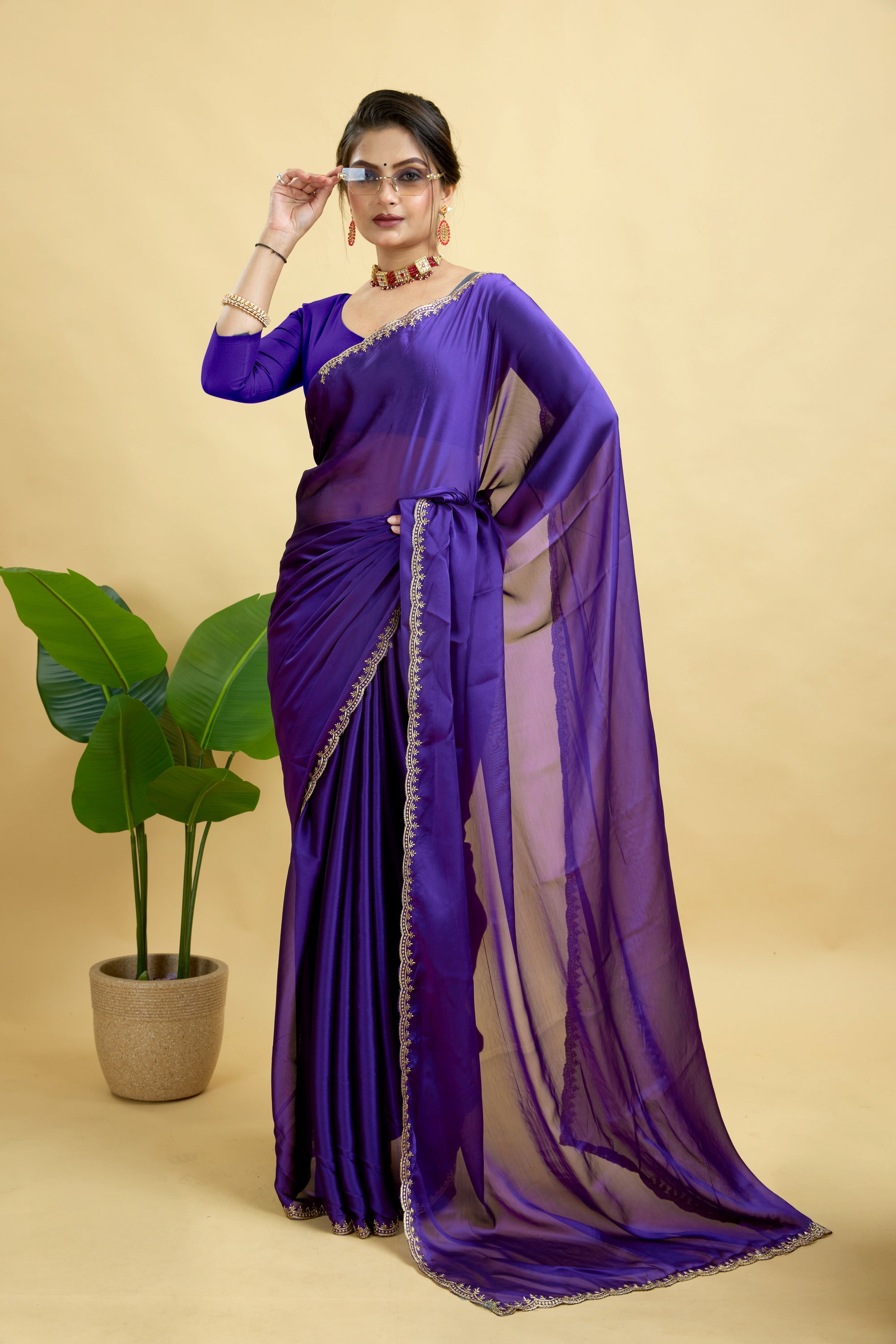 Purple Embroidered Rangoli Silk Saree