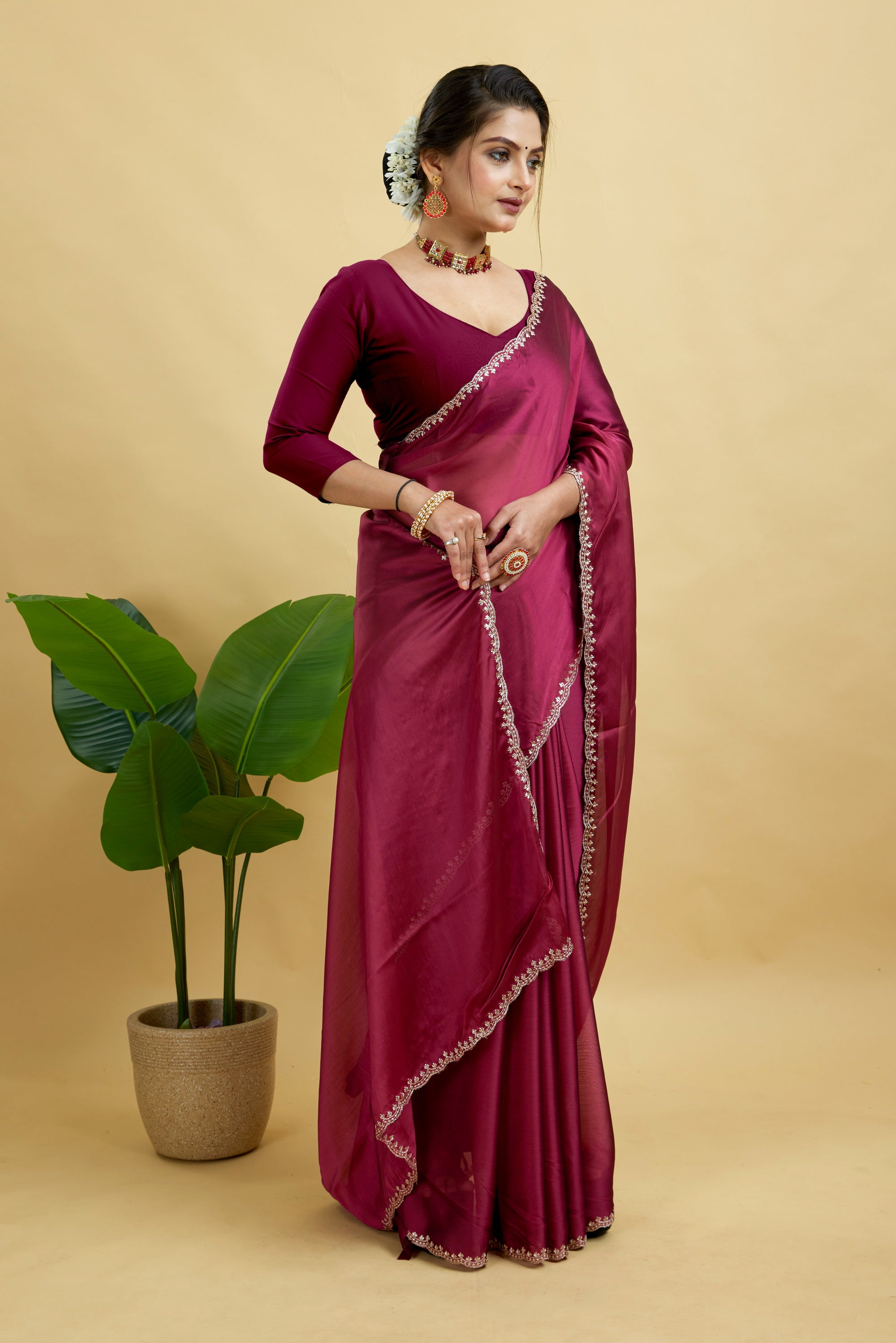 Red Embroidered Rangoli Silk Saree