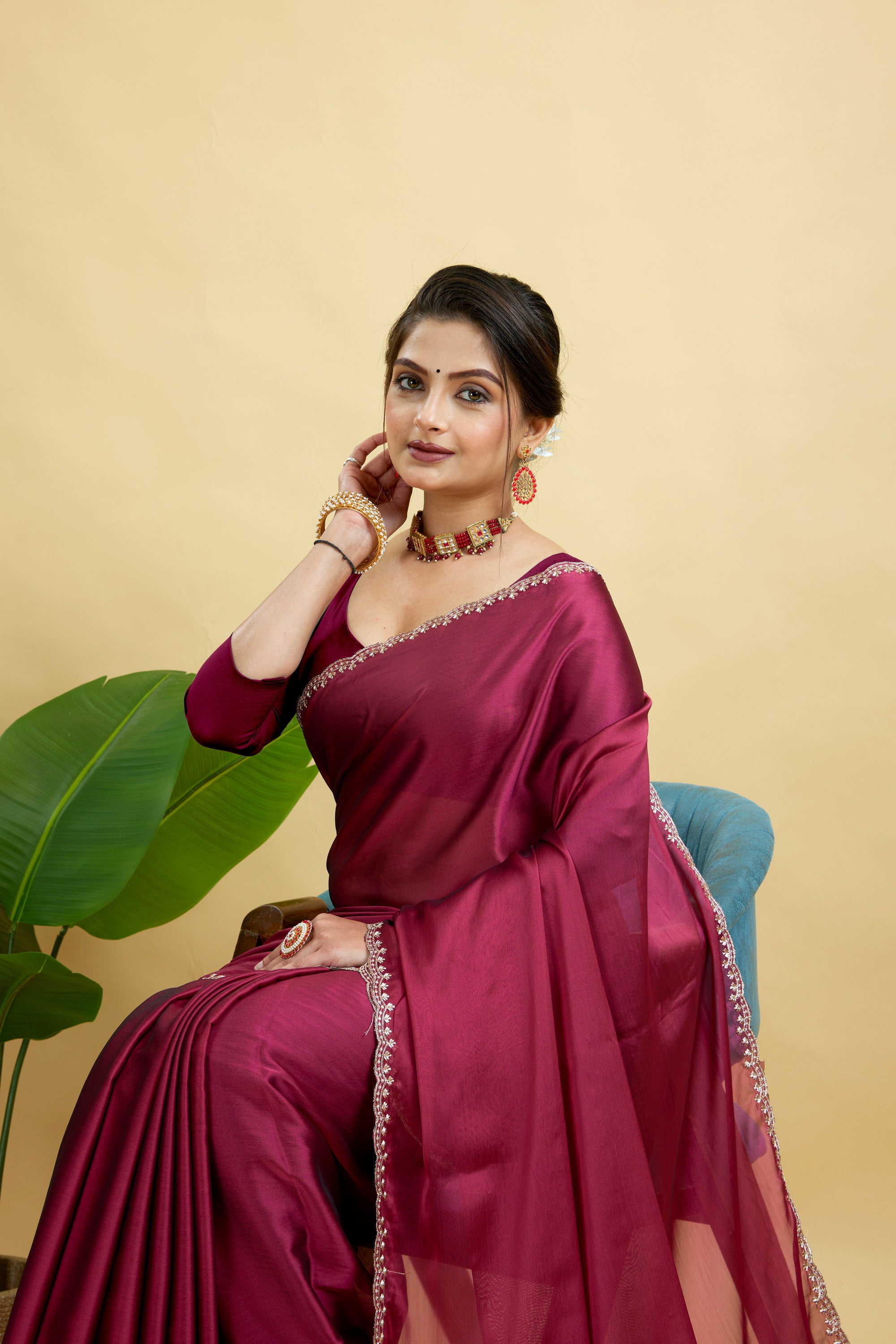 Red Embroidered Rangoli Silk Saree