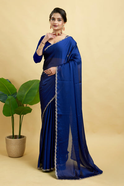 Navy Embroidered Rangoli Silk Saree