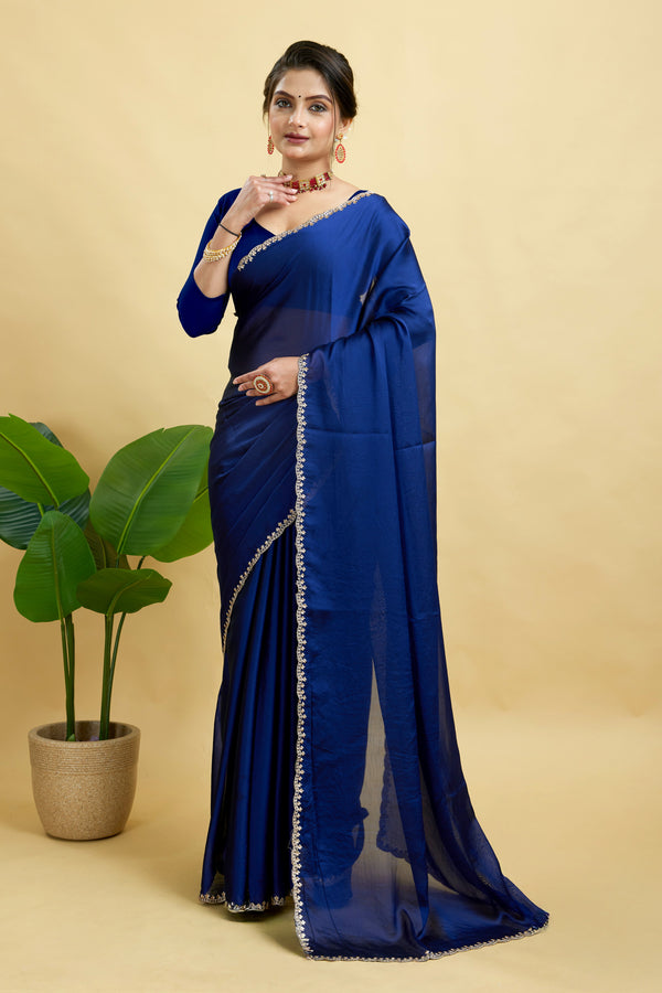 Navy Embroidered Rangoli Silk Saree