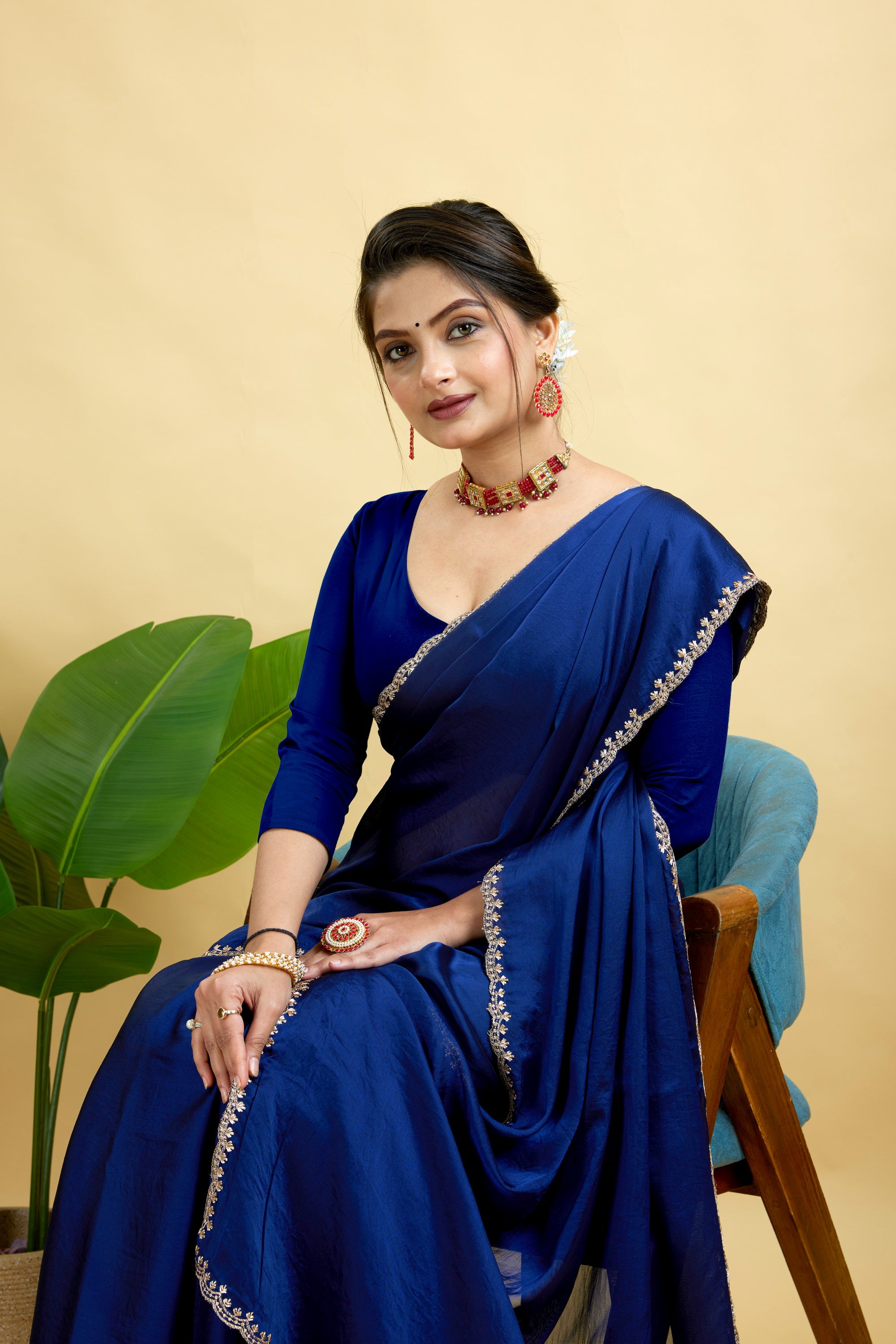 Navy Embroidered Rangoli Silk Saree