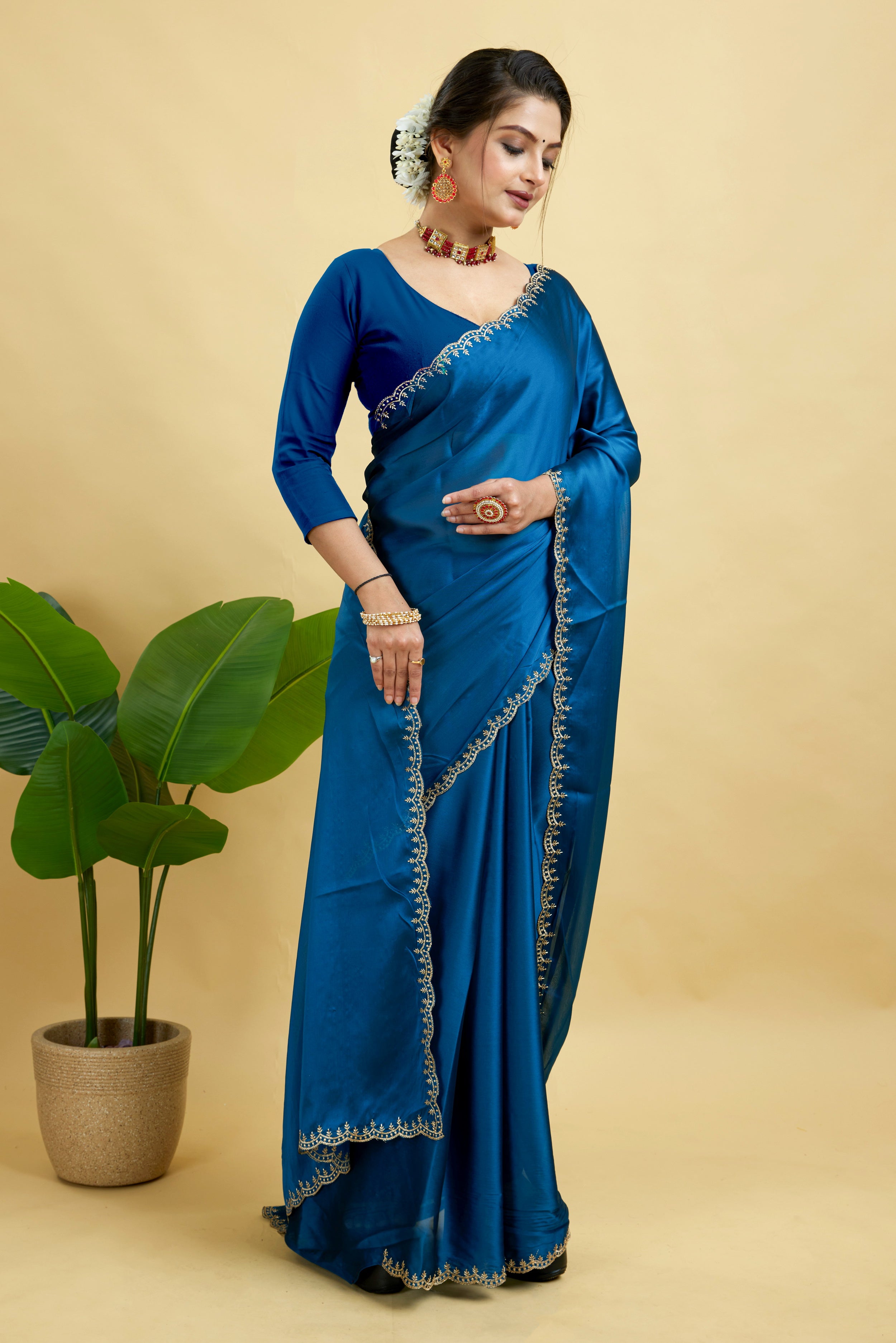 Rama Embroidered Rangoli Silk Saree