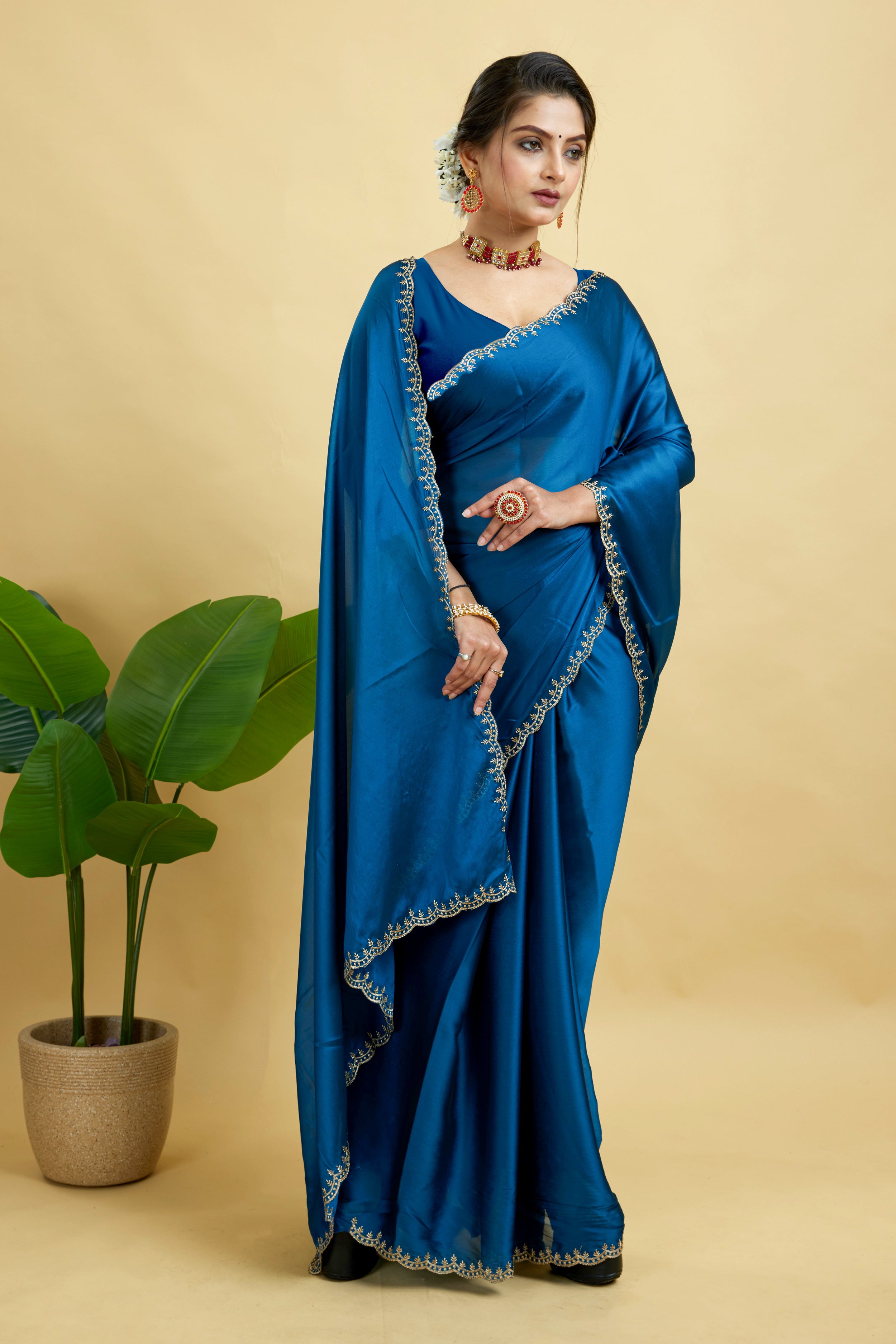 Rama Embroidered Rangoli Silk Saree