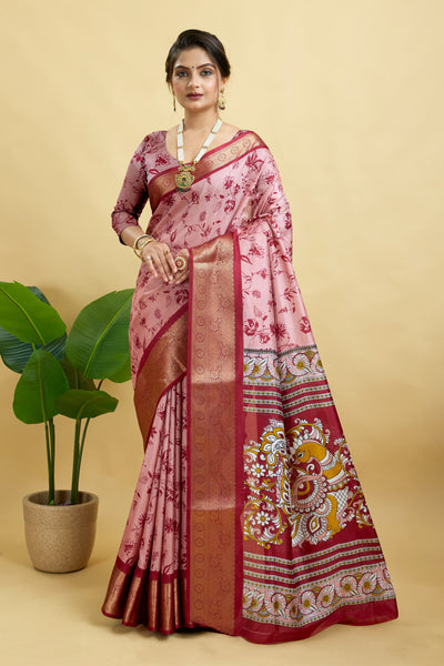 Pink Soft Dola Cotton Printed Saree