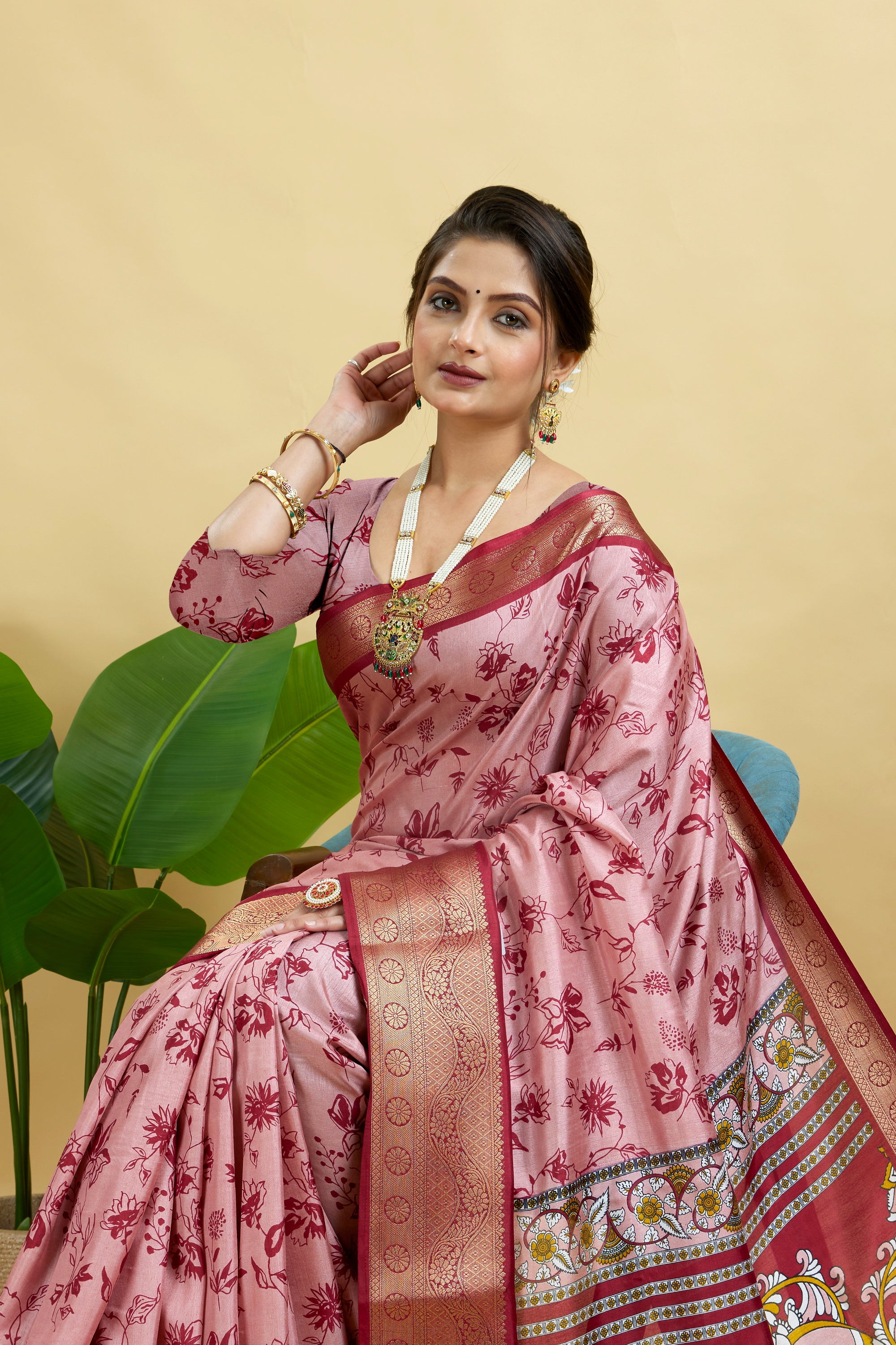 Pink Soft Dola Cotton Printed Saree