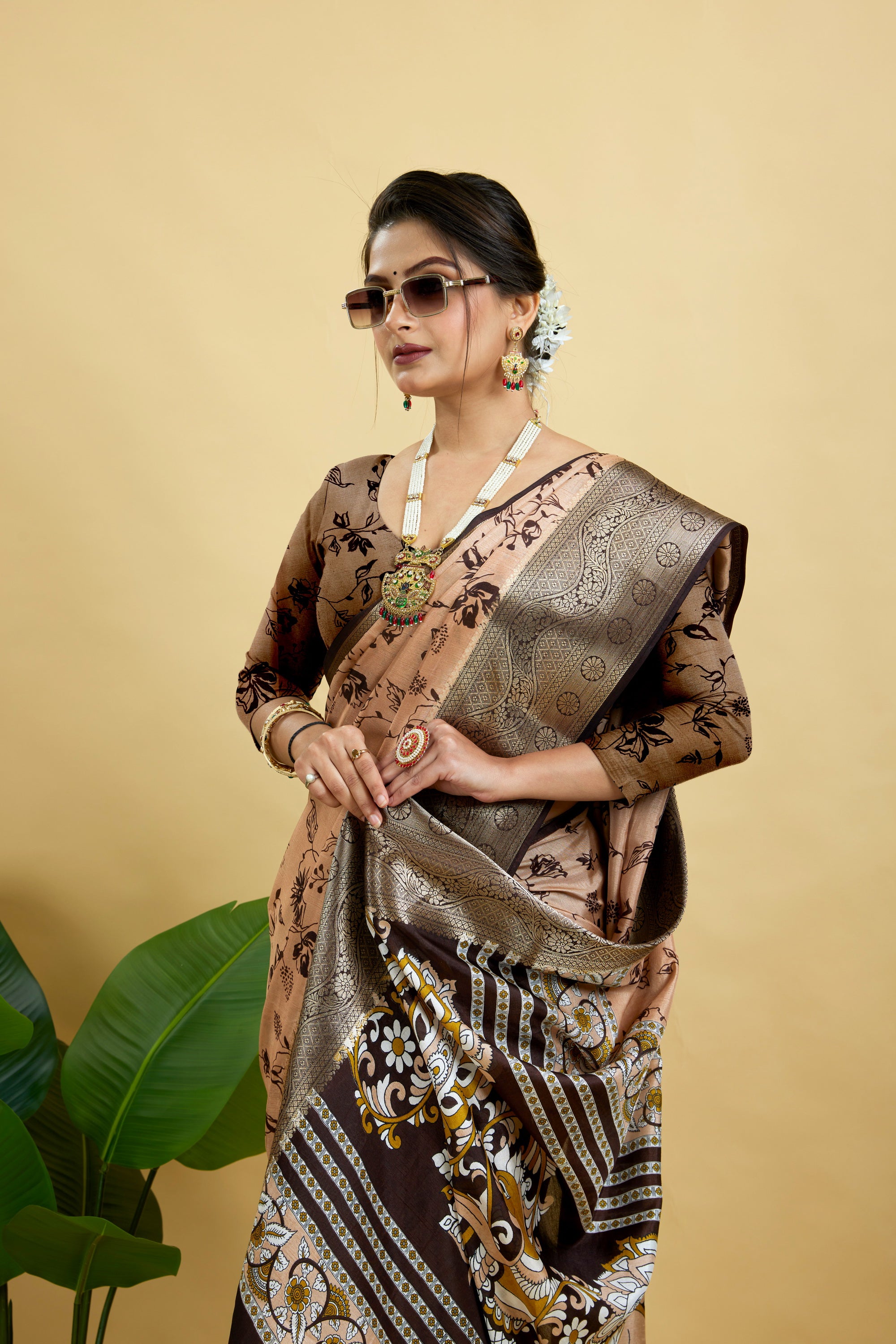 Peach Soft Dola Cotton Printed Saree