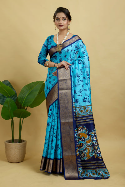 Blue Soft Dola Cotton Printed Saree