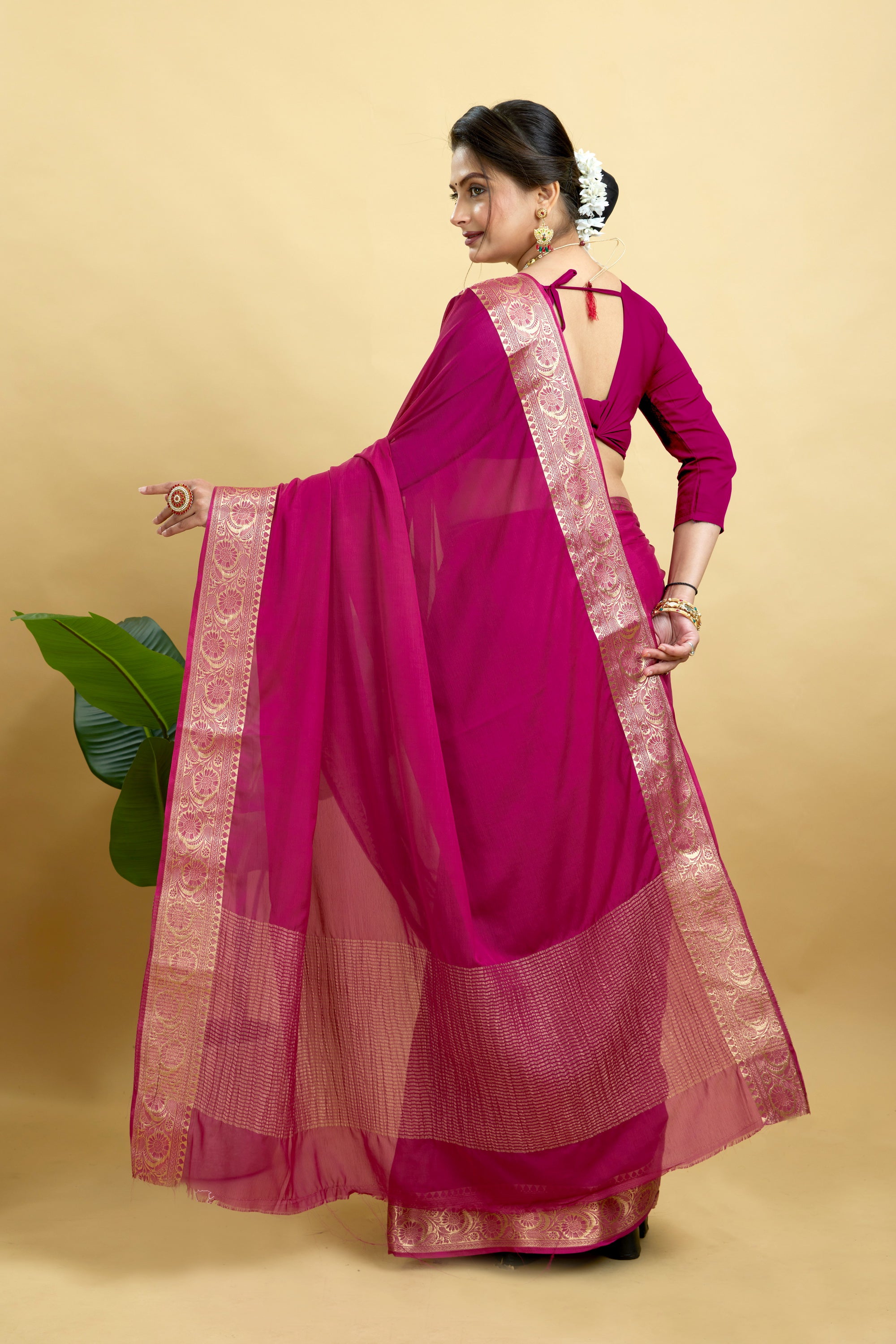 Wine Woven Chinnon Silk Saree
